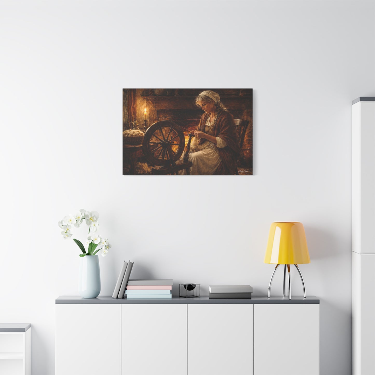 Domestic Spinning Wheel Cottagecore Matte Canvas Print
