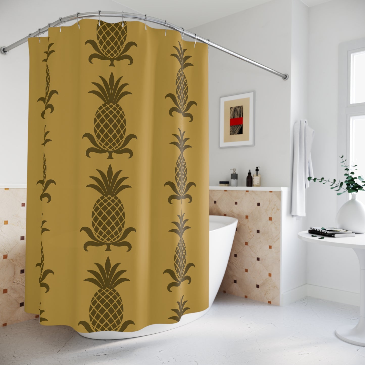 Tropical Pineapple Shower Curtain, Boho Bathroom Decor, Summer Vibes, Gift for Home, Pineapple Print, Tropical Style
