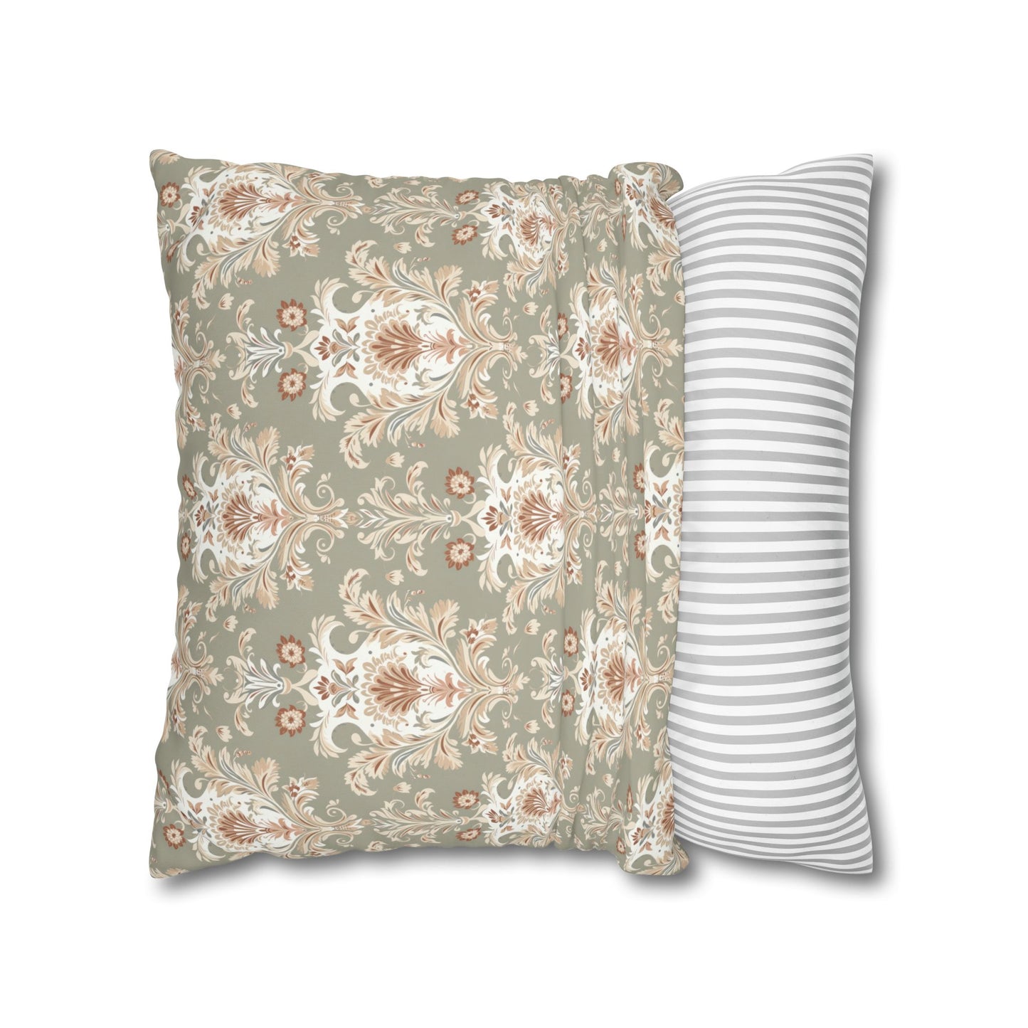 Fantasy Collection Green Damask Square Poly Canvas Pillowcase