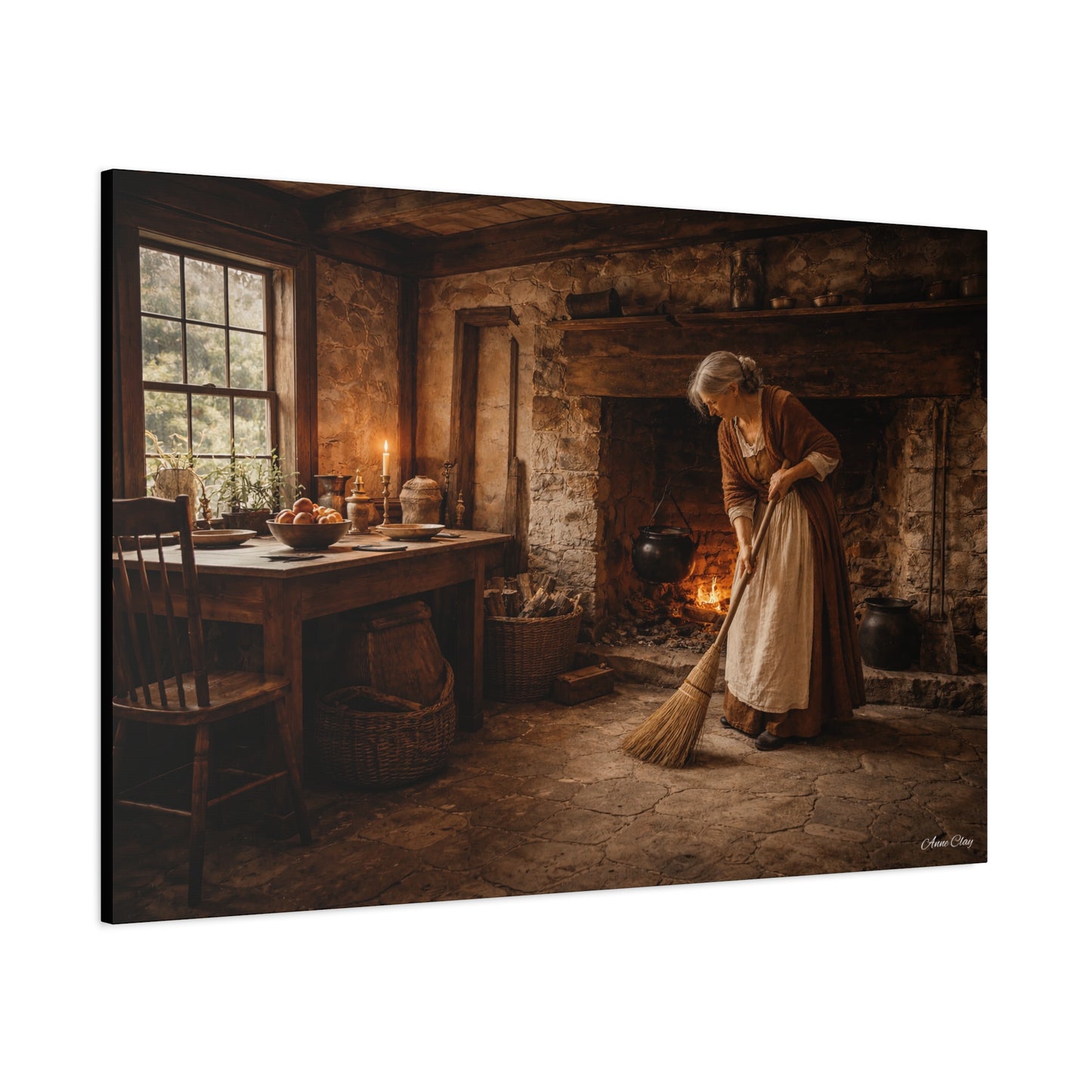 Domestic Woman Sweeping Hearth Matte Canvas, Stretched, 1.25"