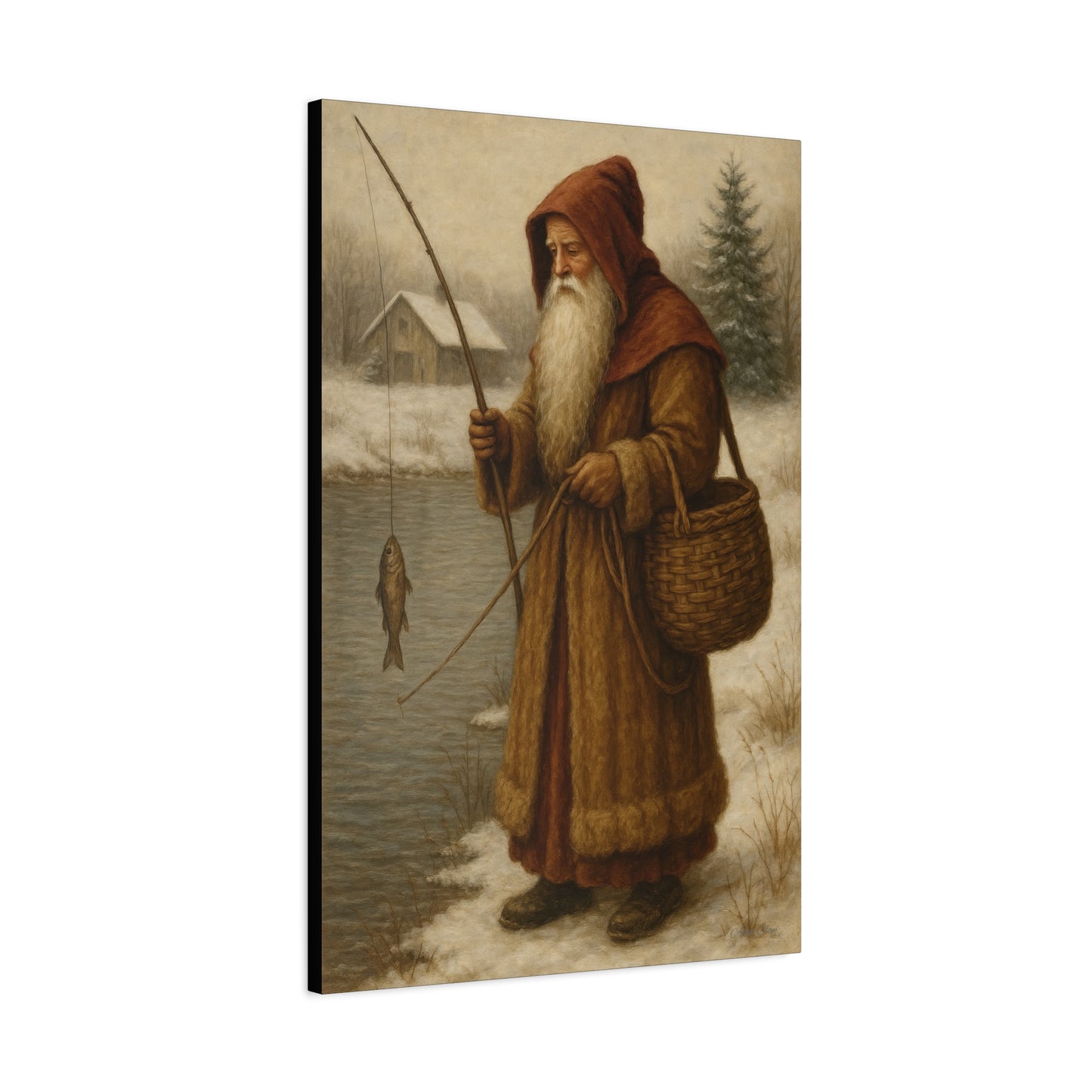 Snowy Fisherman Canvas Print