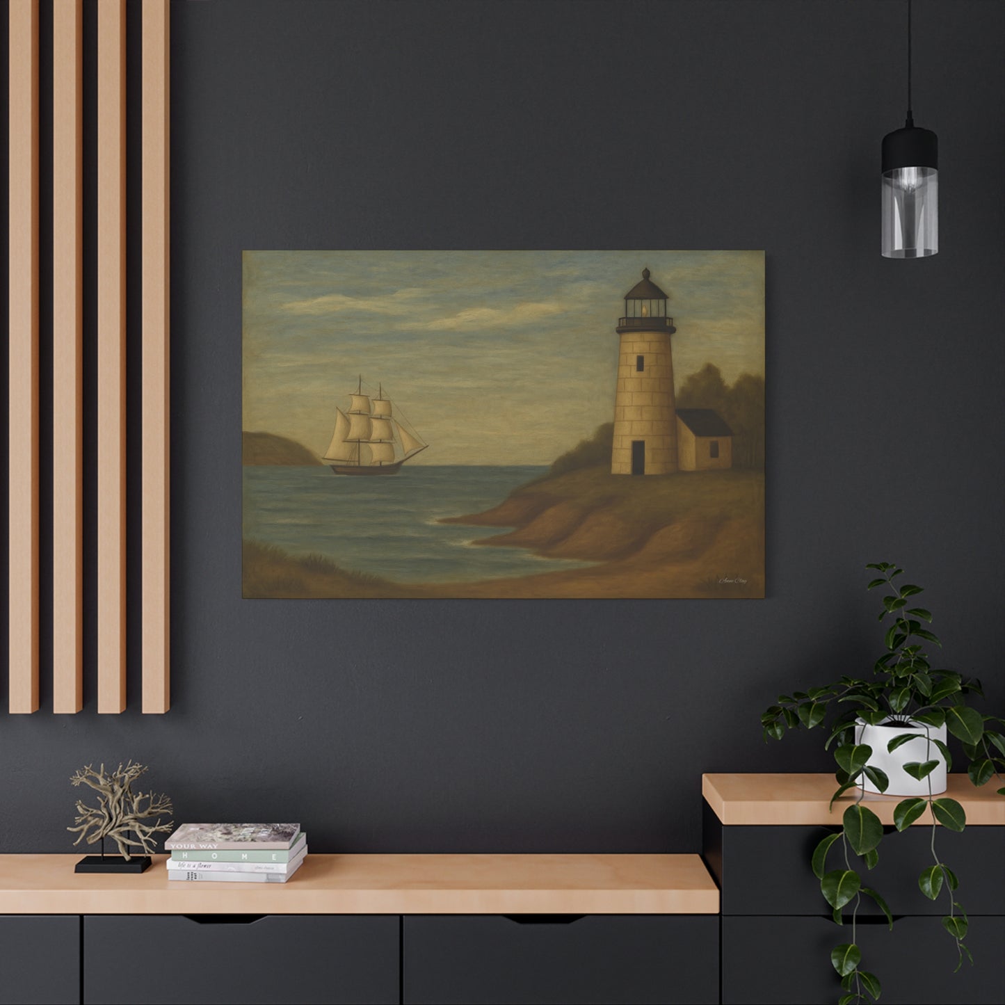 Nautical Canvas Art, Coastal Lighthouse Wall Decor, Home Living Room Decoration, Beach House Gift, Maritime Art Print, Ocean Theme Artwork