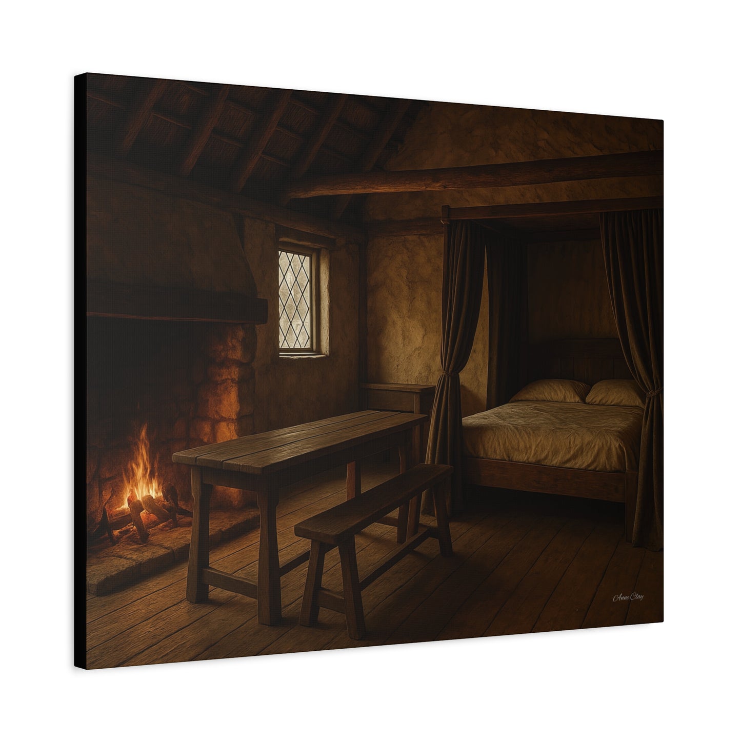 Cozy Cabin Matte Canvas Print, Rustic Home Decor, Nature Wall Art, Fireplace Artwork, Gift for Homeowners