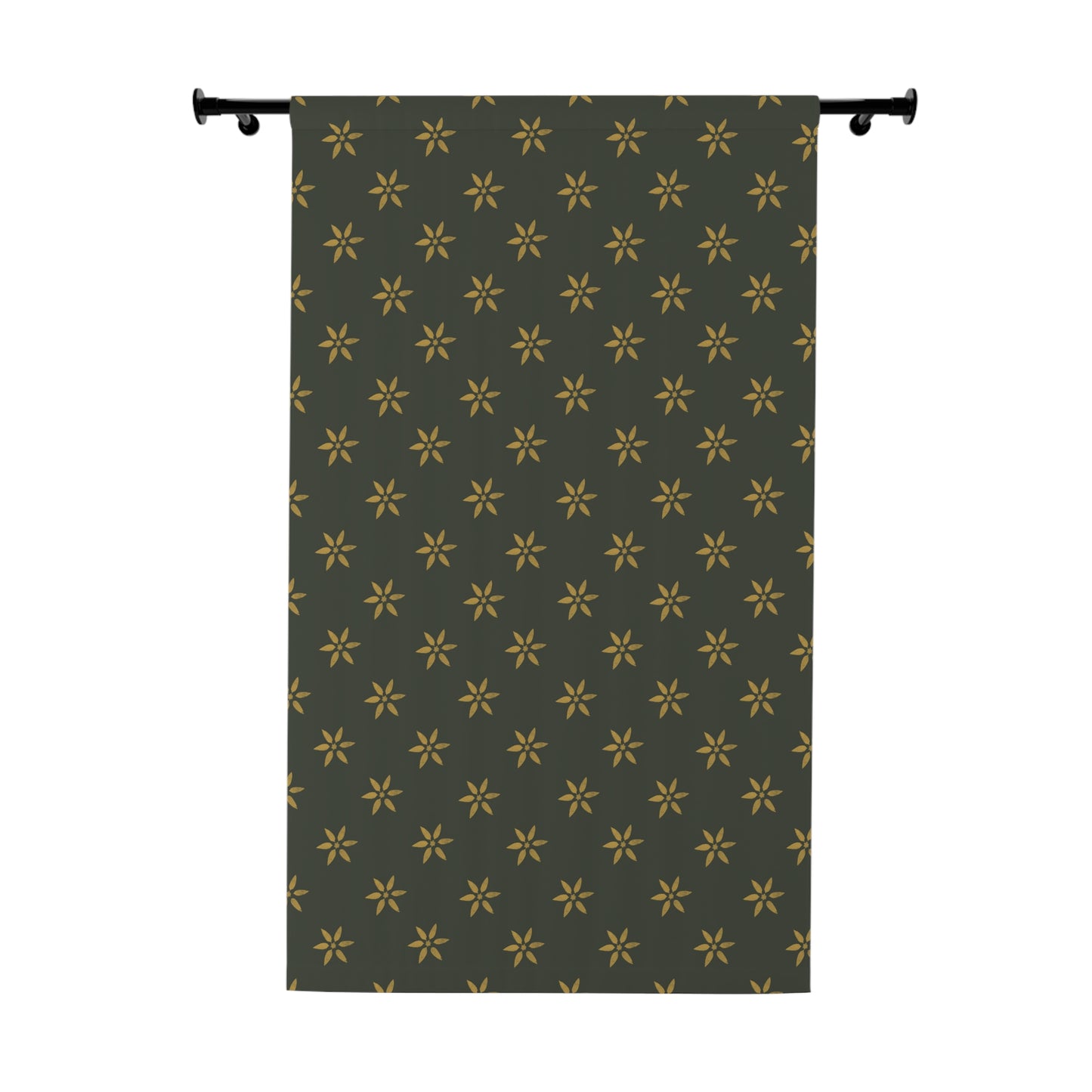 Gold on Green Petal Window Curtains (1 Piece)