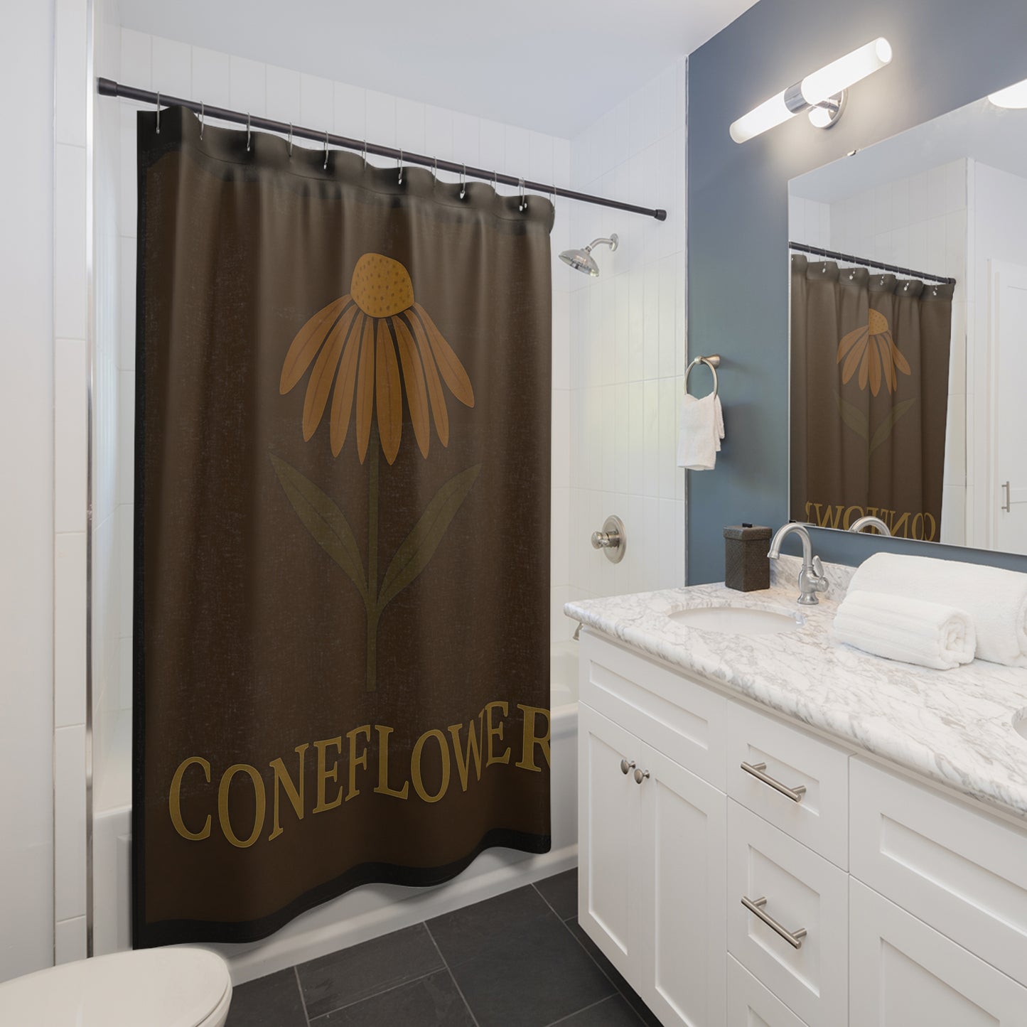 Boho Coneflower Shower Curtain, Nature-Inspired Bathroom Decor, Floral Home Decor, Gift for Nature Lovers, Eco-Friendly Shower Curtain