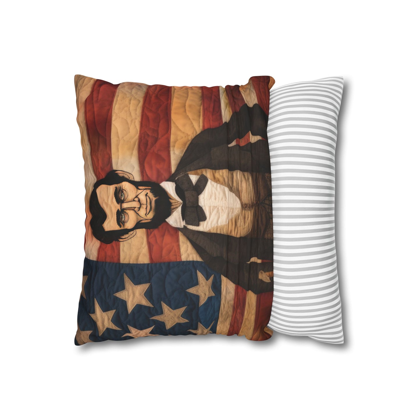Faux Quilted Abe Lincoln Square Poly Canvas Pillowcase