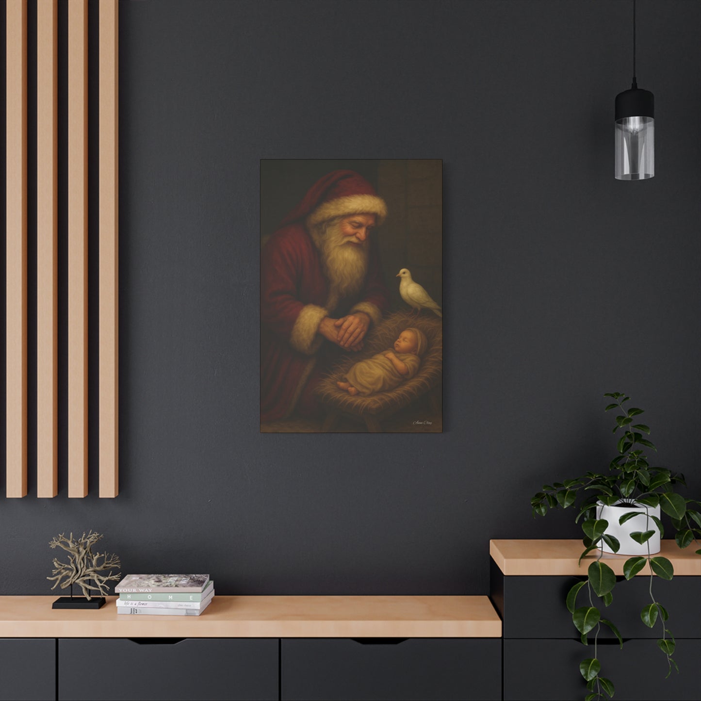 Santa and the Prince of Peace, Baby Jesus, Religious Christmas Canvas Wall Art