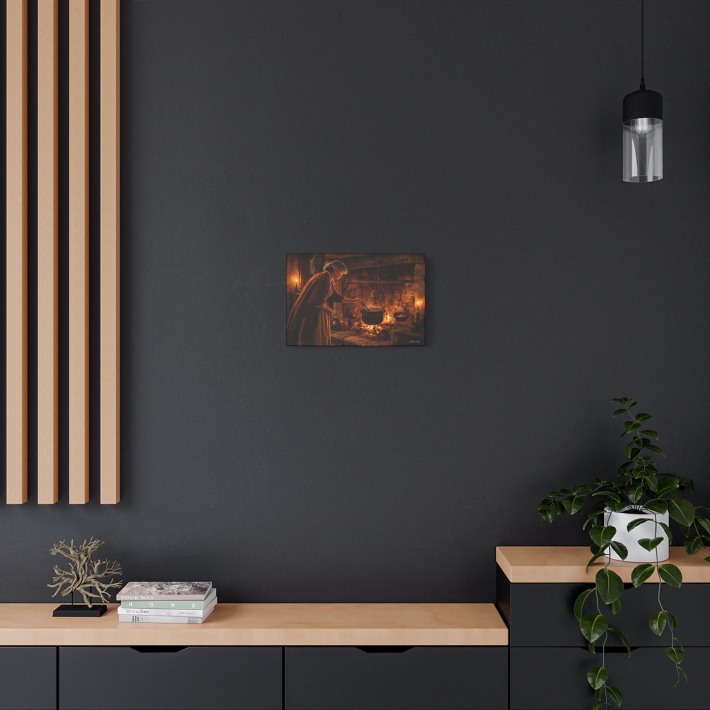 Domestic Colonial Woman at Hearth Matte Canvas
