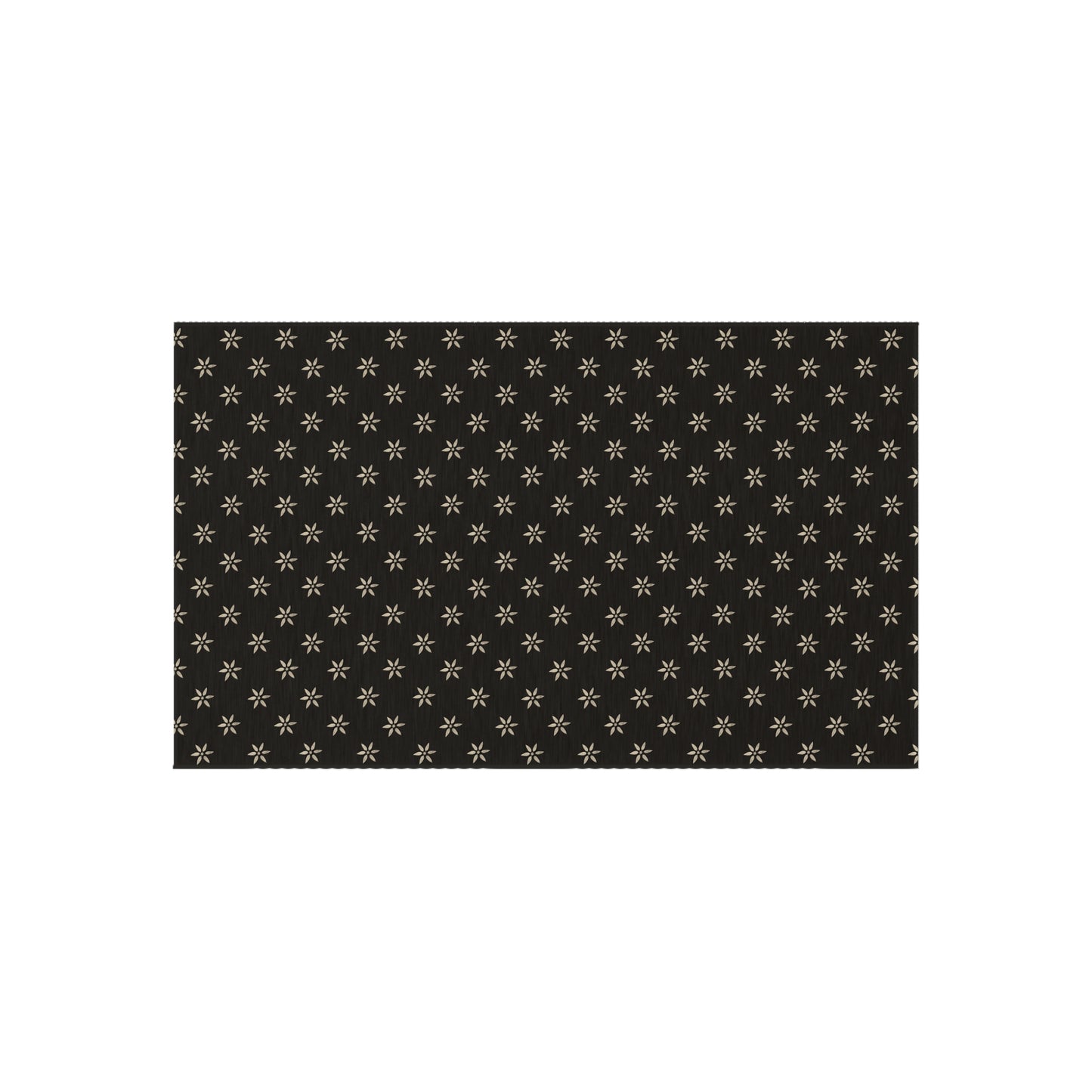 Cream Stencil Flowers on Black Outdoor Rug