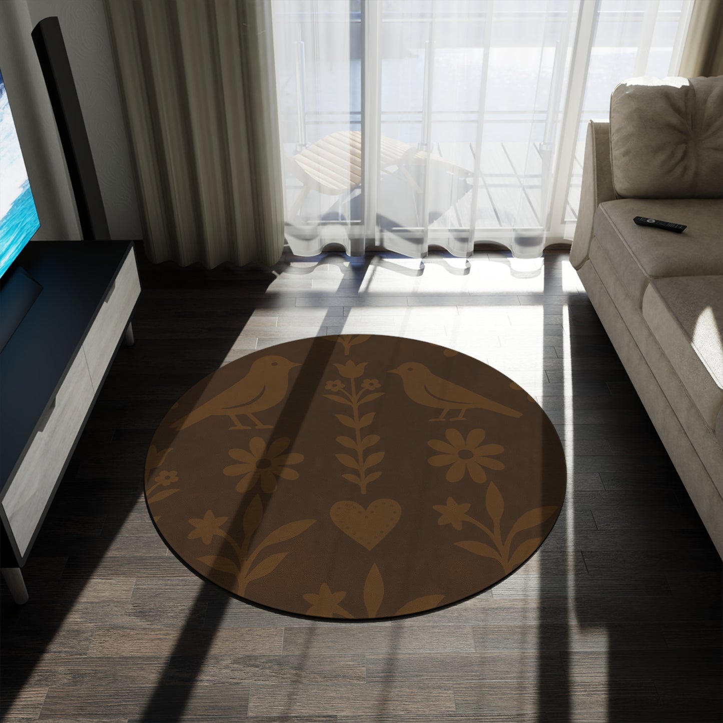 Bohemian Round Rug, Vintage Floor Mat, Cozy Home Decor, Ideal for Living Room or Bedroom, Gift for Housewarmings, Boho Style Area Rug
