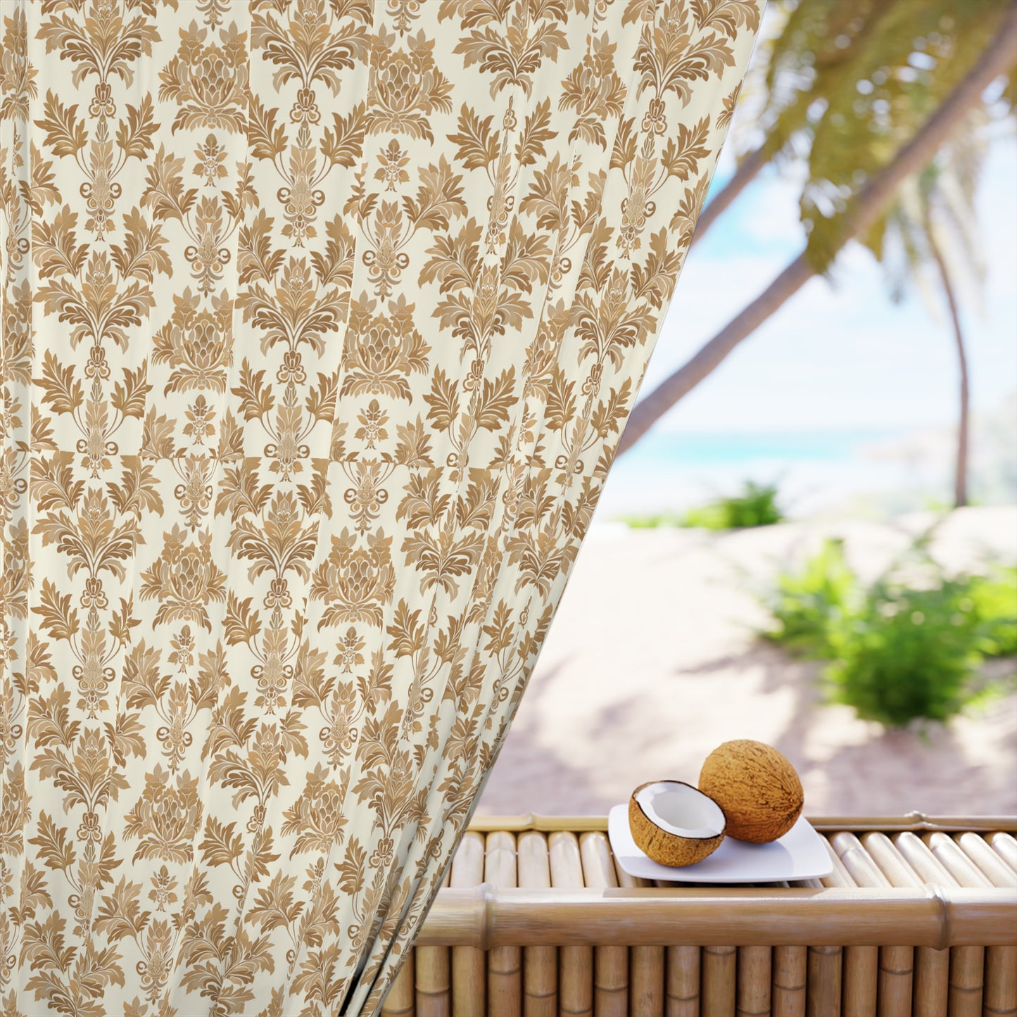 Shades of Gold Damask Window Curtains (1 Piece)