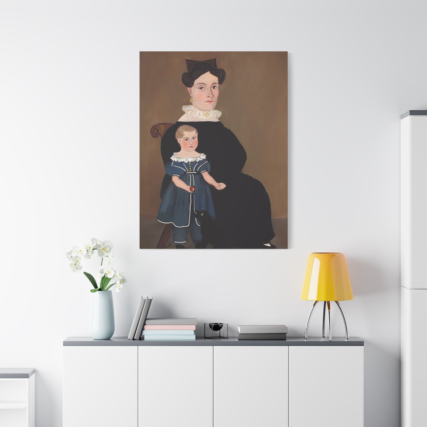 Early American Folk Art Mother and Child Vintage Portrait Canvas Art for Home Decor