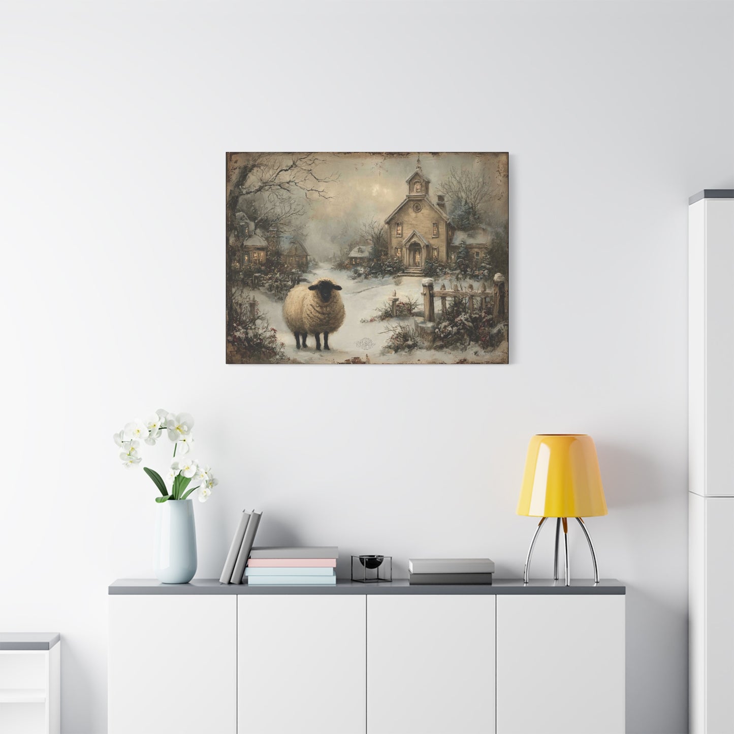 Winter Sheep Canvas Print, Cozy Home Decor, Farmhouse Wall Art, Rustic Living Room Accent, Holiday Gift Idea, Nature Artwork