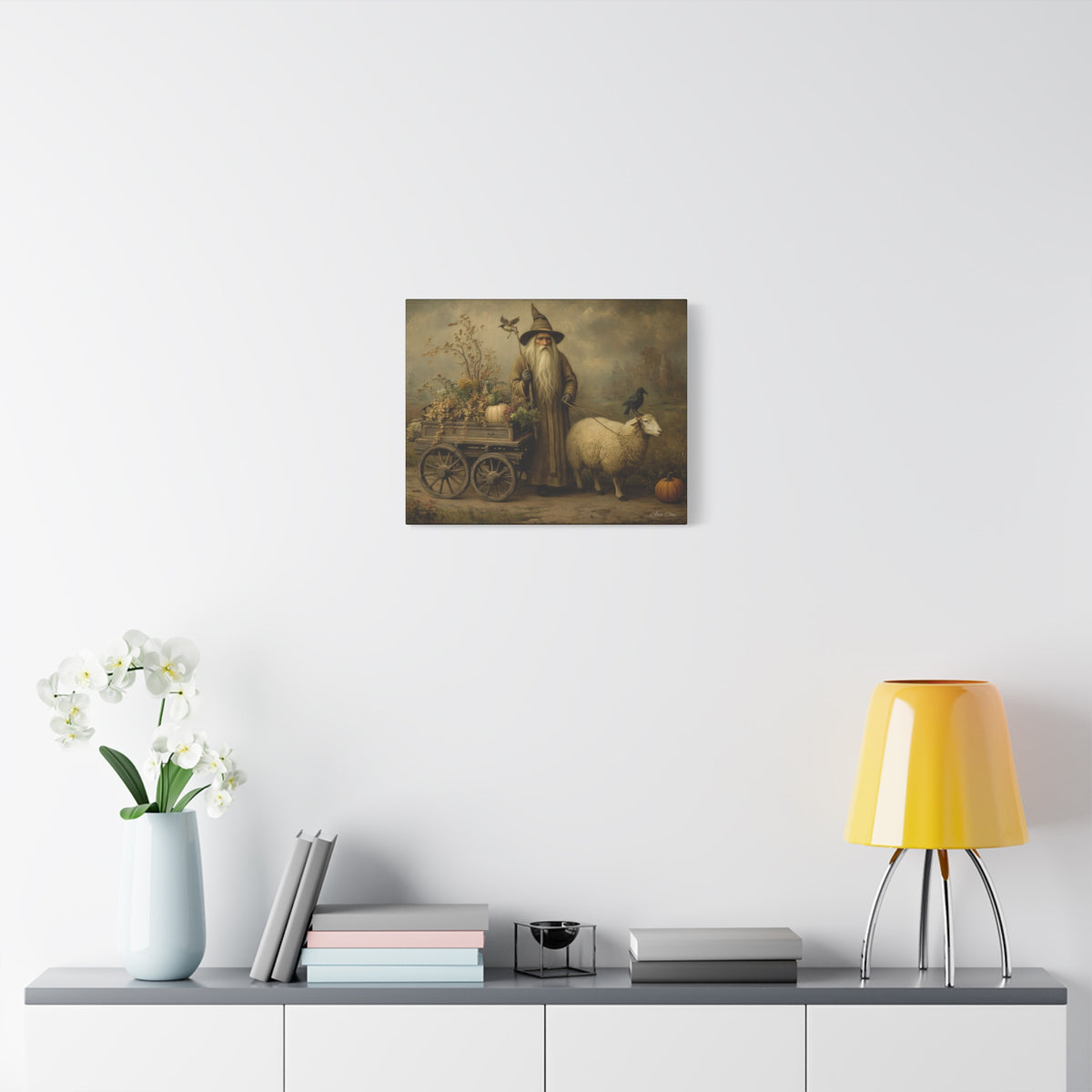 Whimsical Harvest Canvas Art, Autumn Decor, Farmhouse Wall Art, Mythical Wizard Artwork, Halloween & Thanksgiving Decoration