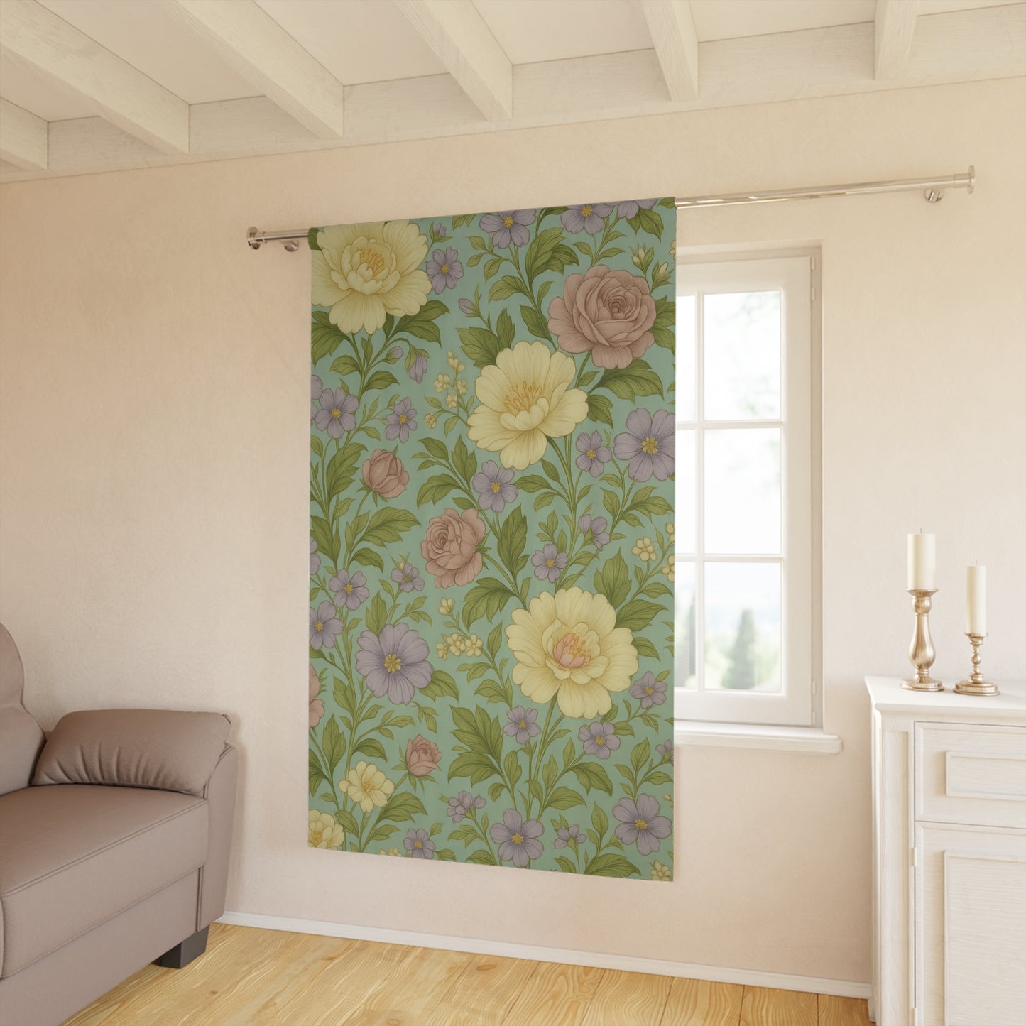 Floral Window Curtains, Botanical Print Drapes, Home Décor, Spring Decoration, Room Darkening Fabric