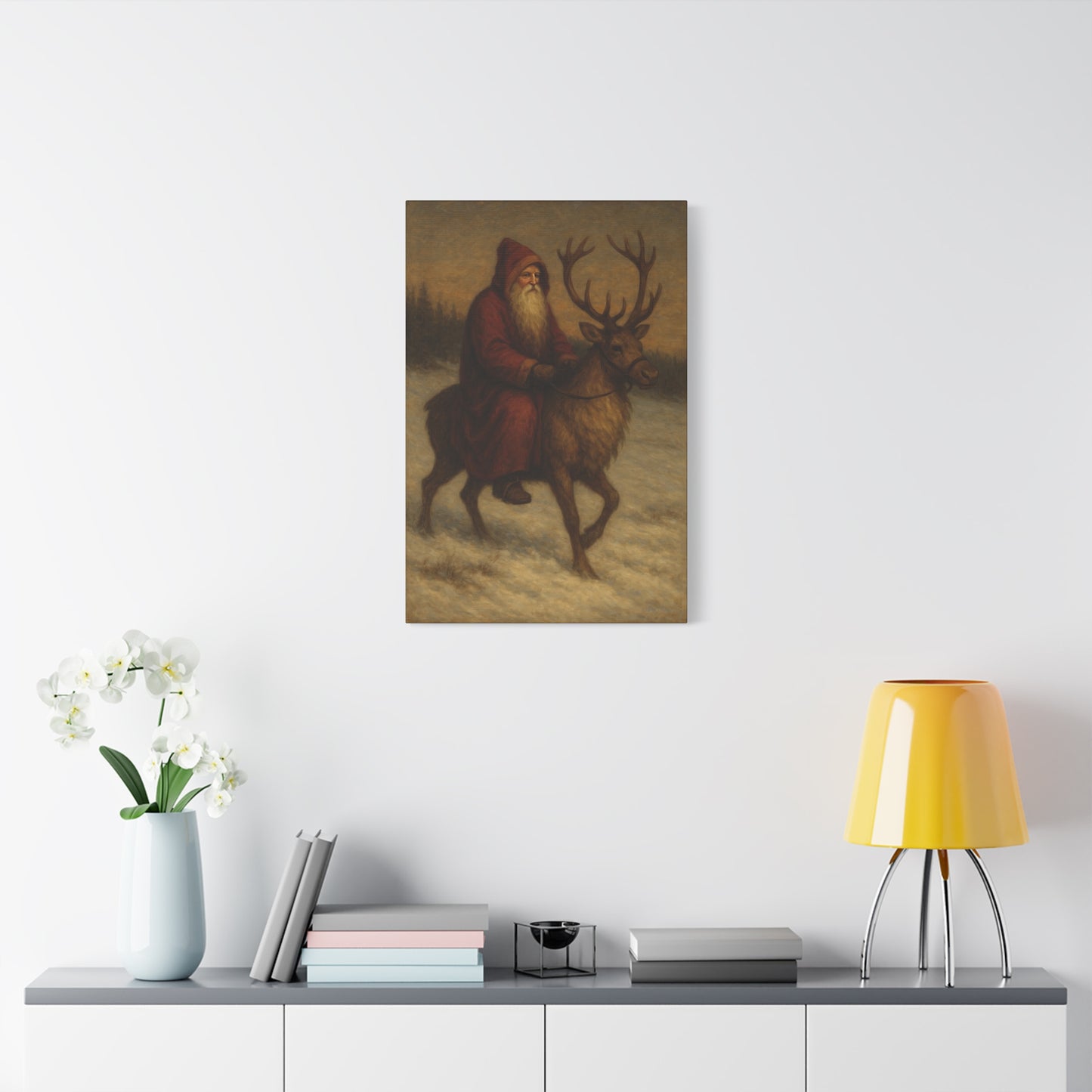 Santa Riding Reindeer Canvas Wall Art