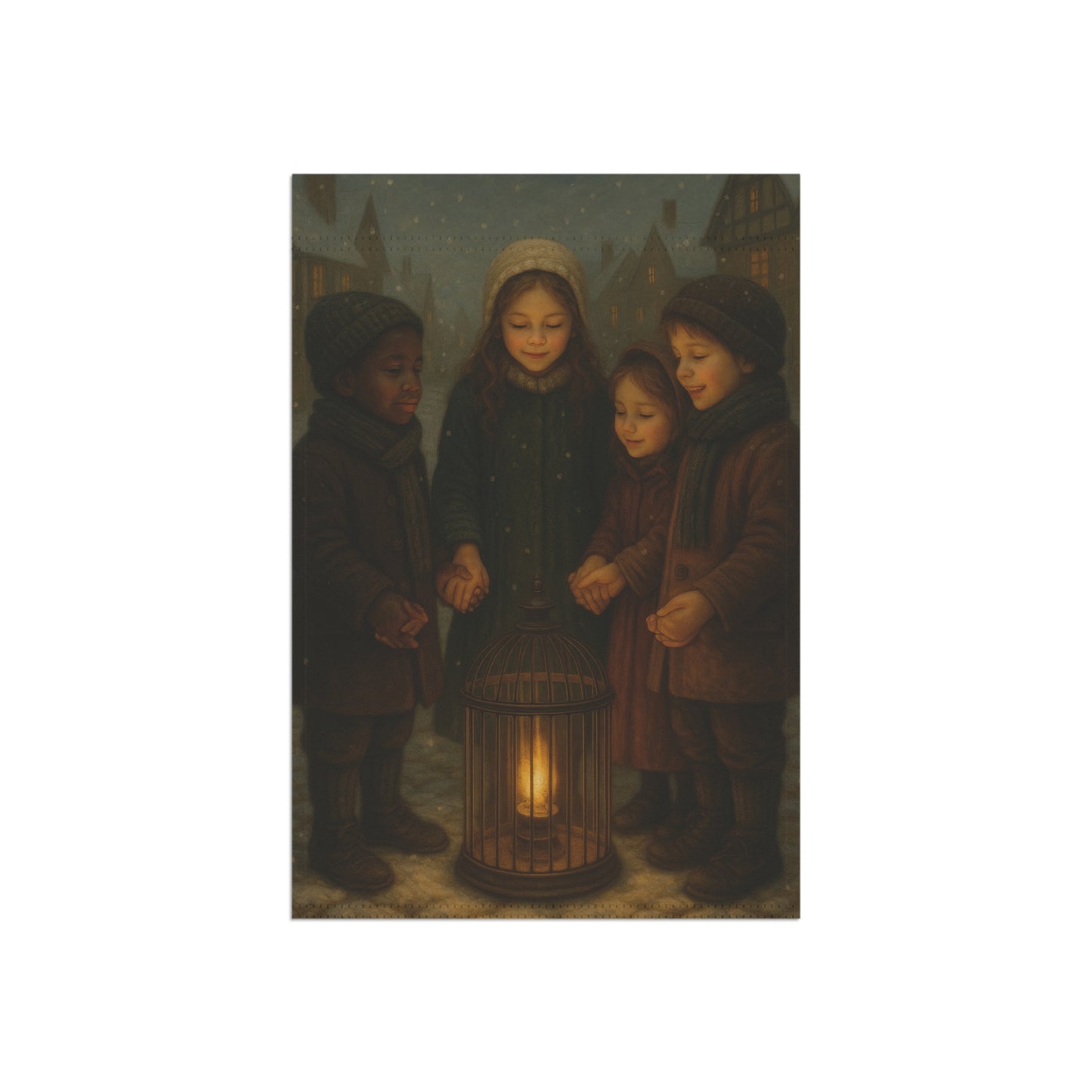 Festive Garden Flag with Children and Lantern Design