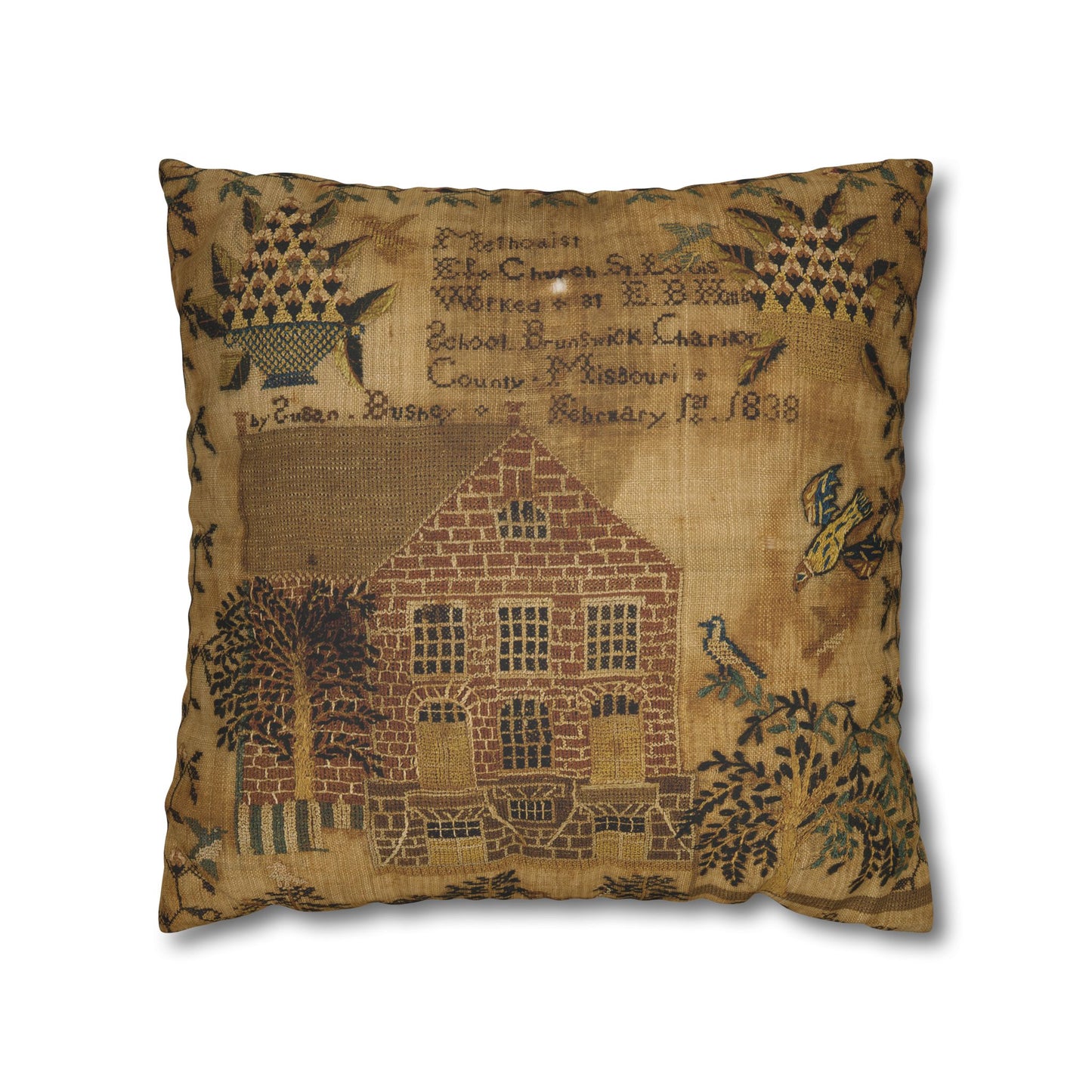 Gritty Prim Sampler Faux Suede Square Pillowcase