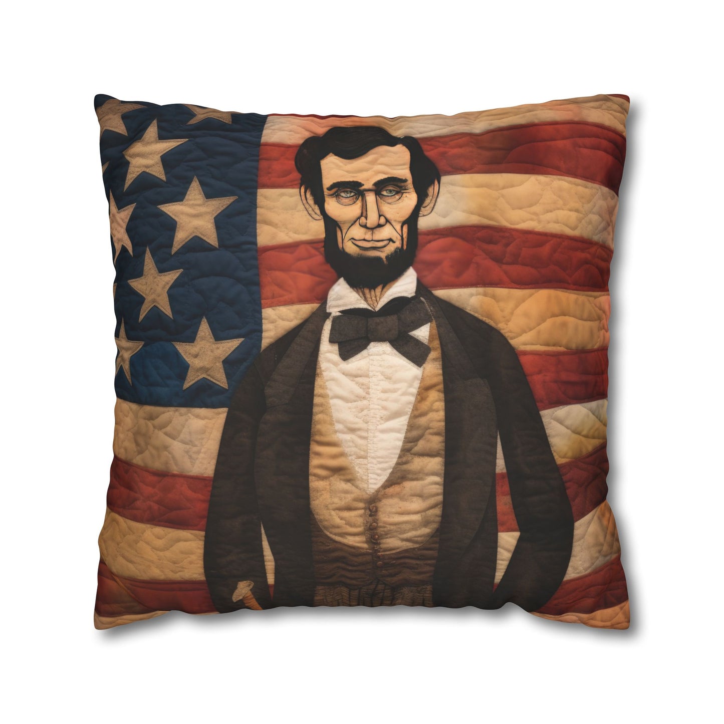 Faux Quilted Abe Lincoln Square Poly Canvas Pillowcase