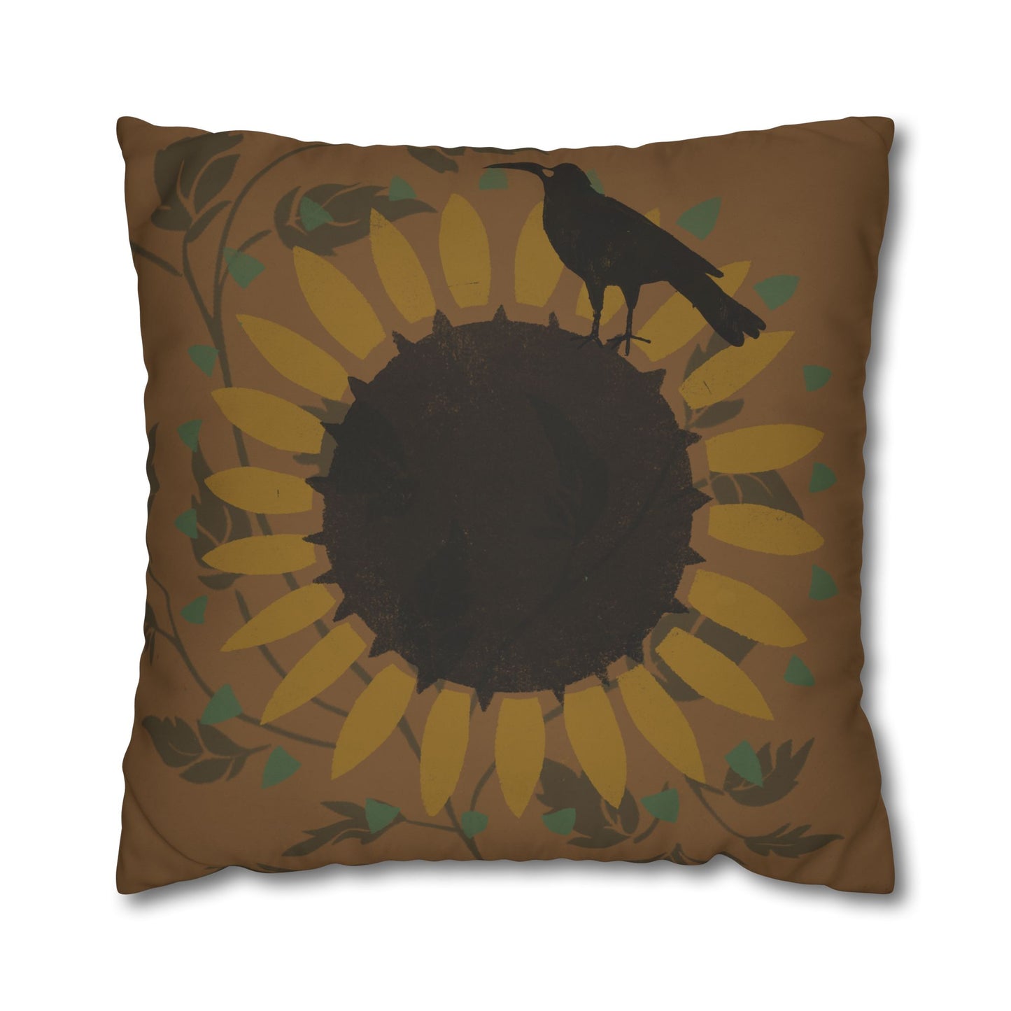 Sunflower and Crow Stencil Pillow Square Poly Canvas Pillowcase