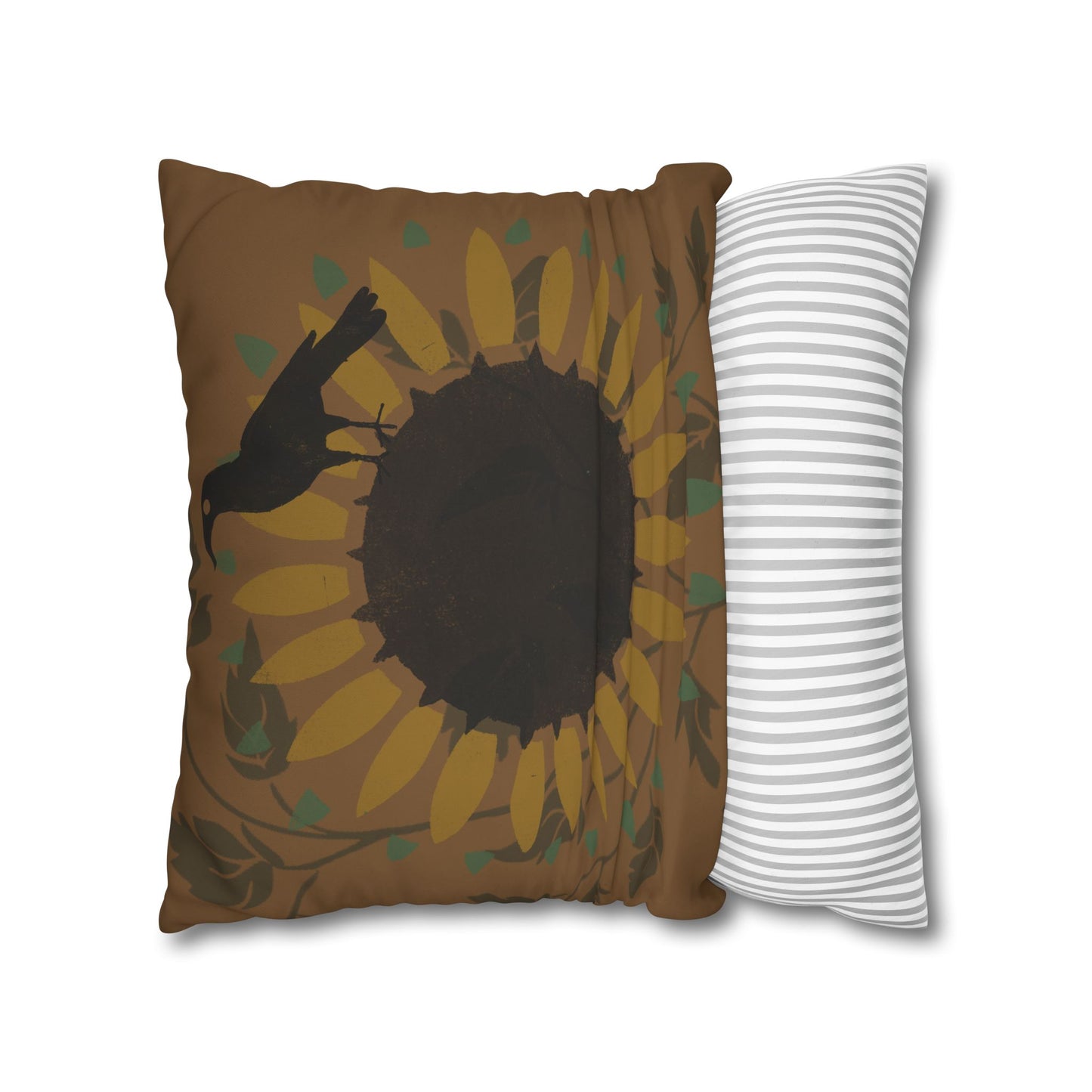 Sunflower and Crow Stencil Pillow Square Poly Canvas Pillowcase