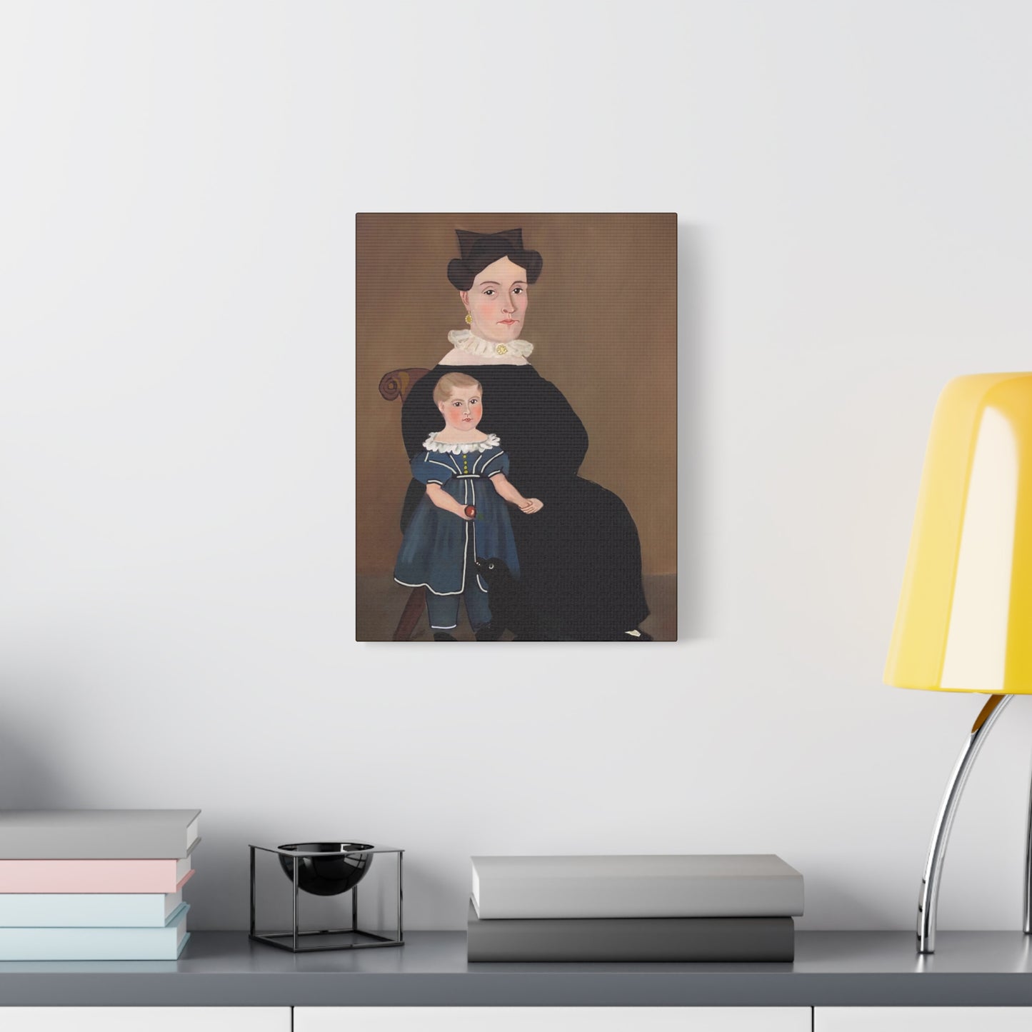 Early American Folk Art Mother and Child Vintage Portrait Canvas Art for Home Decor