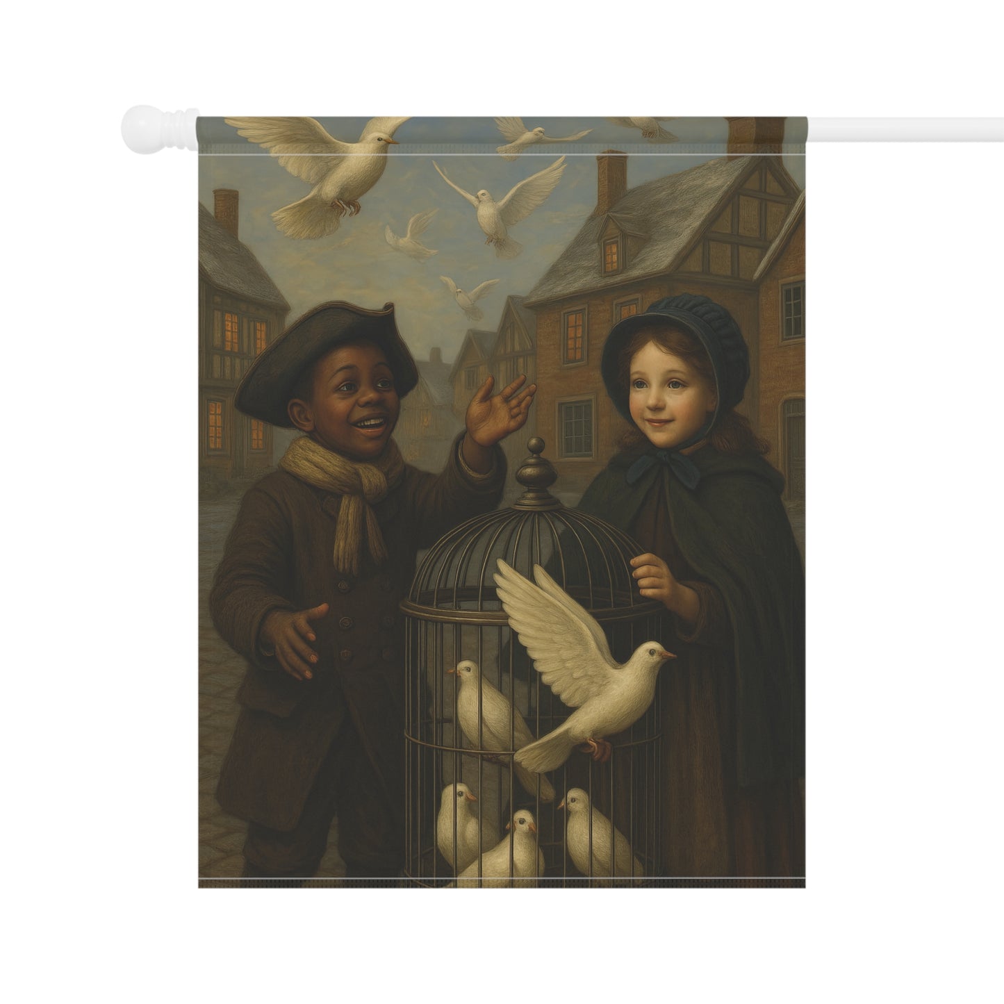 Whimsical Garden Banner - Charming Kids with Doves Design