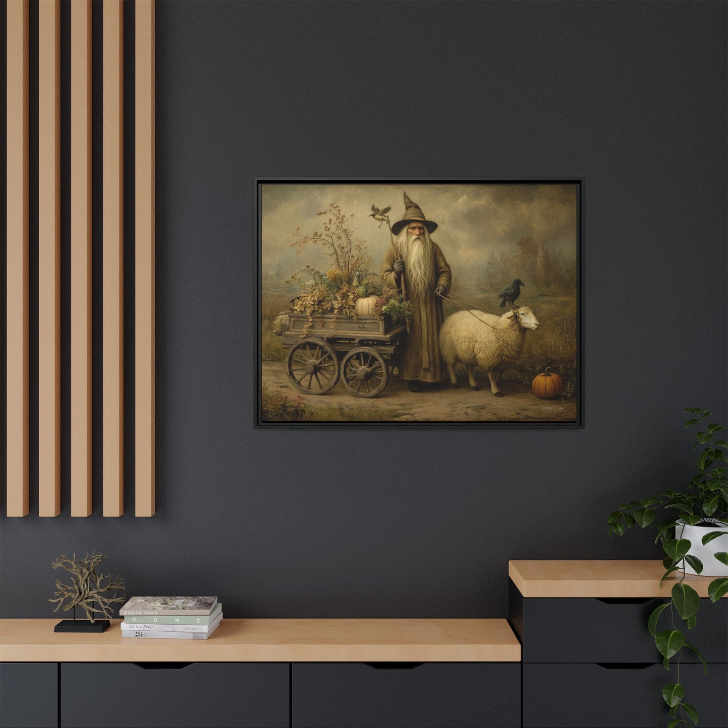 Autumn Harvest Canvas Art, Framed Wall Decor, Fall Home Decor, Witch Art for Halloween, Rustic Farmhouse Decoration, Seasonal Wall Hanging