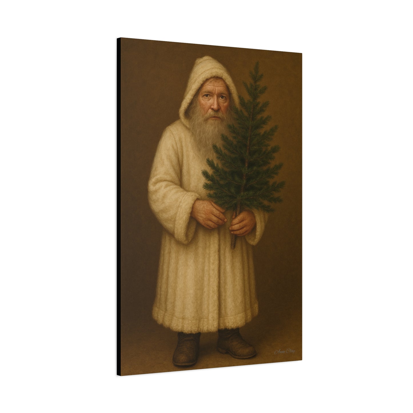Holiday Canvas Art Print - Cozy Santa with Christmas Tree