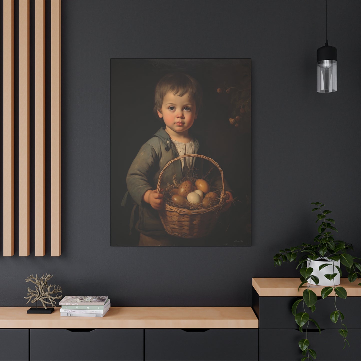 Charming Kid's Art Canvas - Vintage Style Bunny & Eggs Design for Home Decor