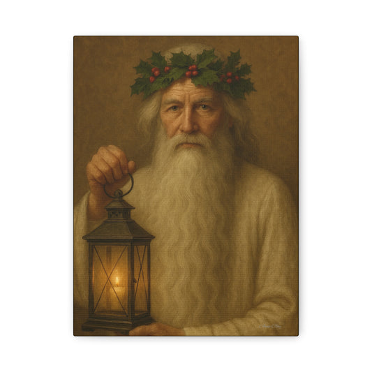 Holiday Wall Art, Vintage Santa Decor, Christmas Canvas Print, Festive Home Decor, Lantern Art, Seasonal Wall Hanging