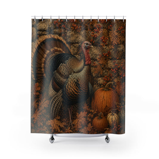 Thanksgiving Turkey Shower Curtain — Autumn Pumpkin & Rustic Fall Bathroom Decor