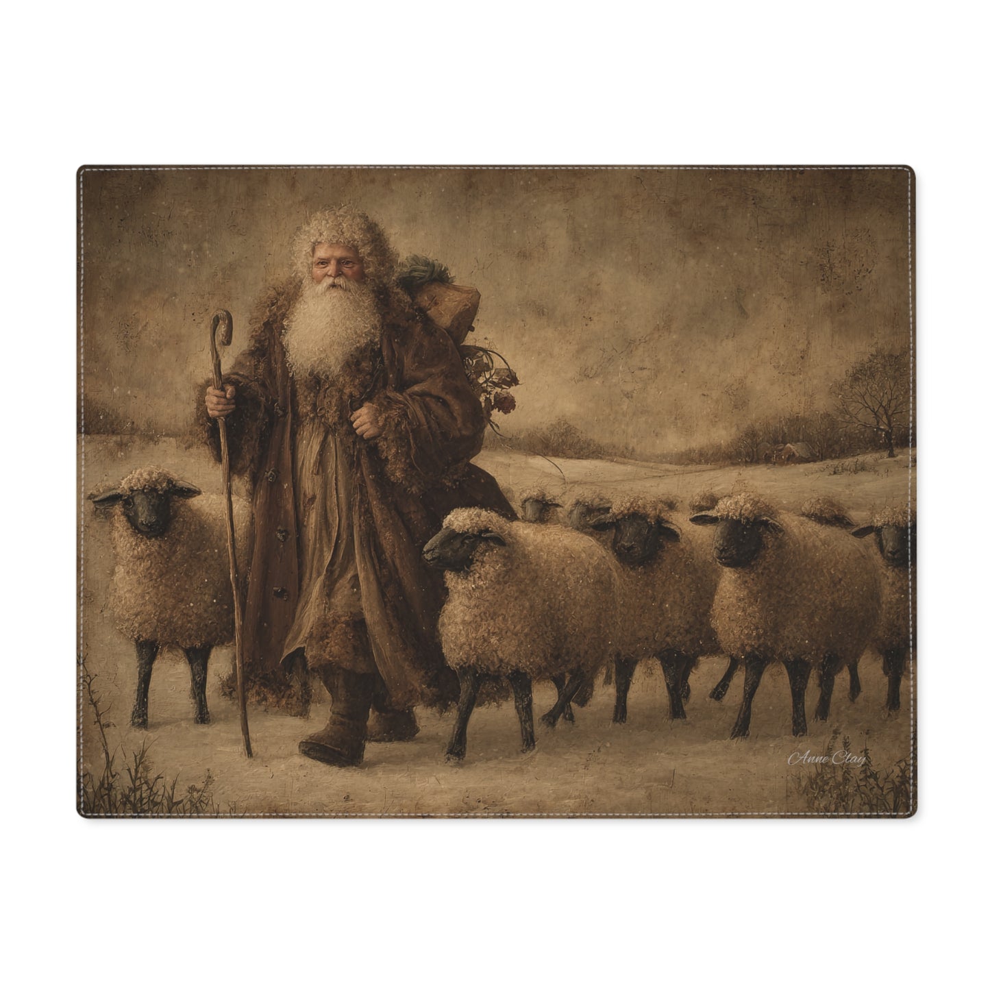 Rustic Christmas Placemat with Santa and Sheep Design, Holiday Table Decor, Festive Dining, Winter Wonderland, Farmhouse Style