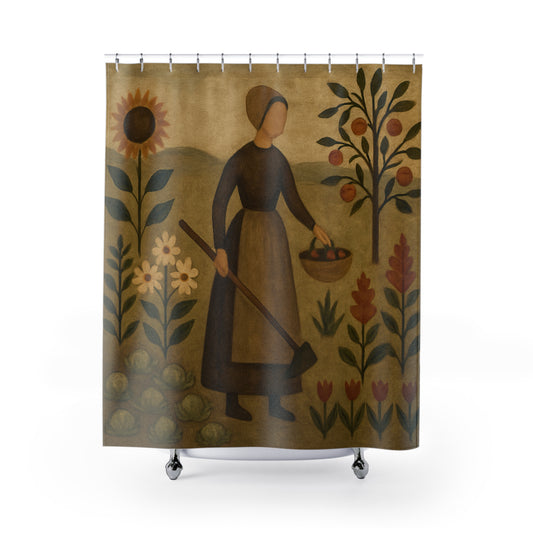 Rustic Garden Shower Curtain, Vintage Farmhouse Decor, Nature-Themed Bathroom, Country Style Home Accent, Unique Gift for Minimalists