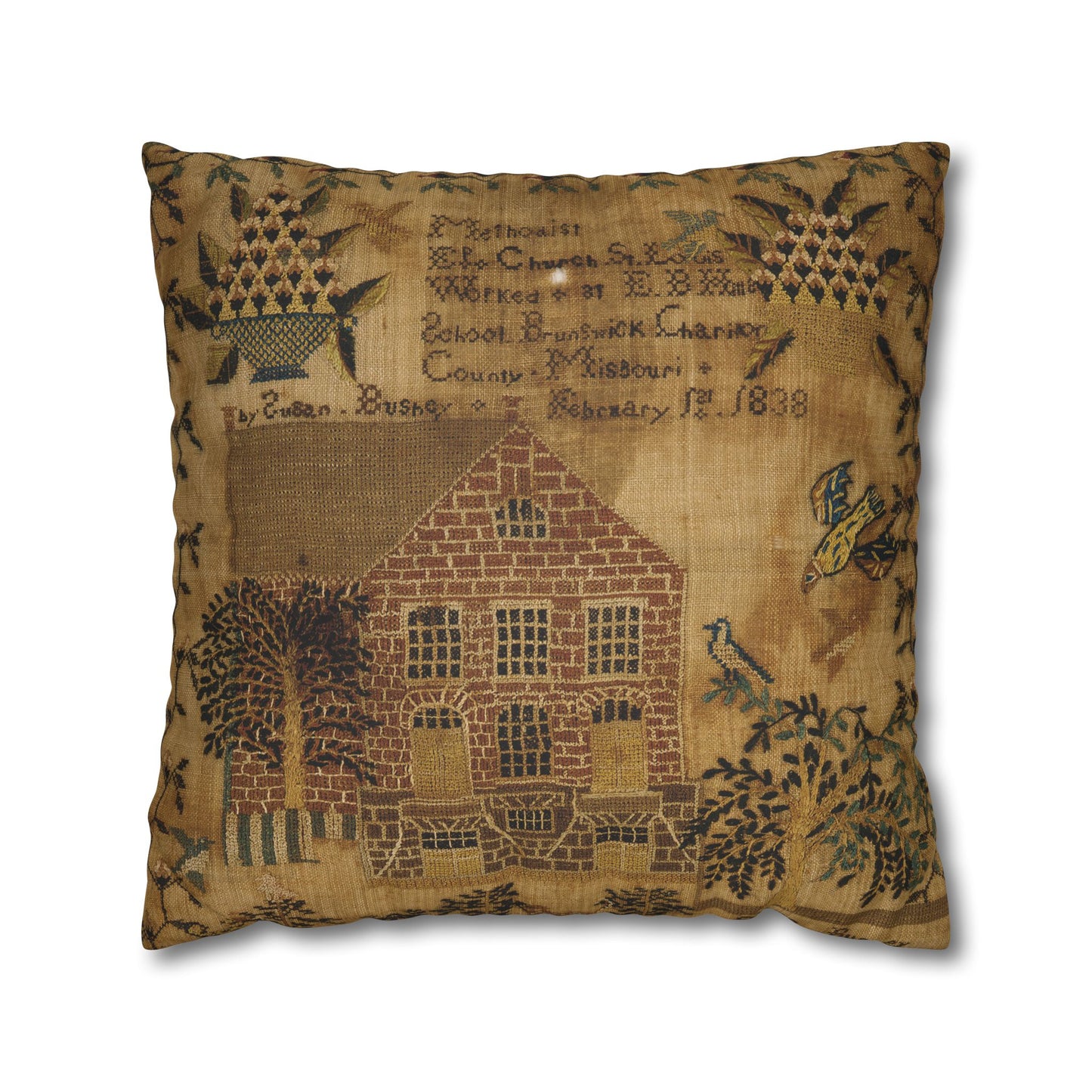 Gritty Prim Sampler Faux Suede Square Pillowcase