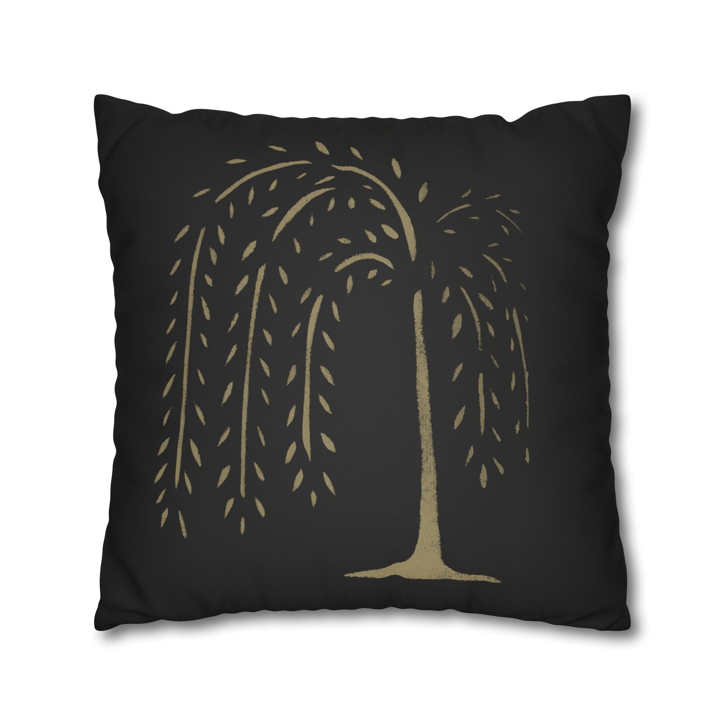 Tan Willow Stencil Faux Suede Square Pillowcase