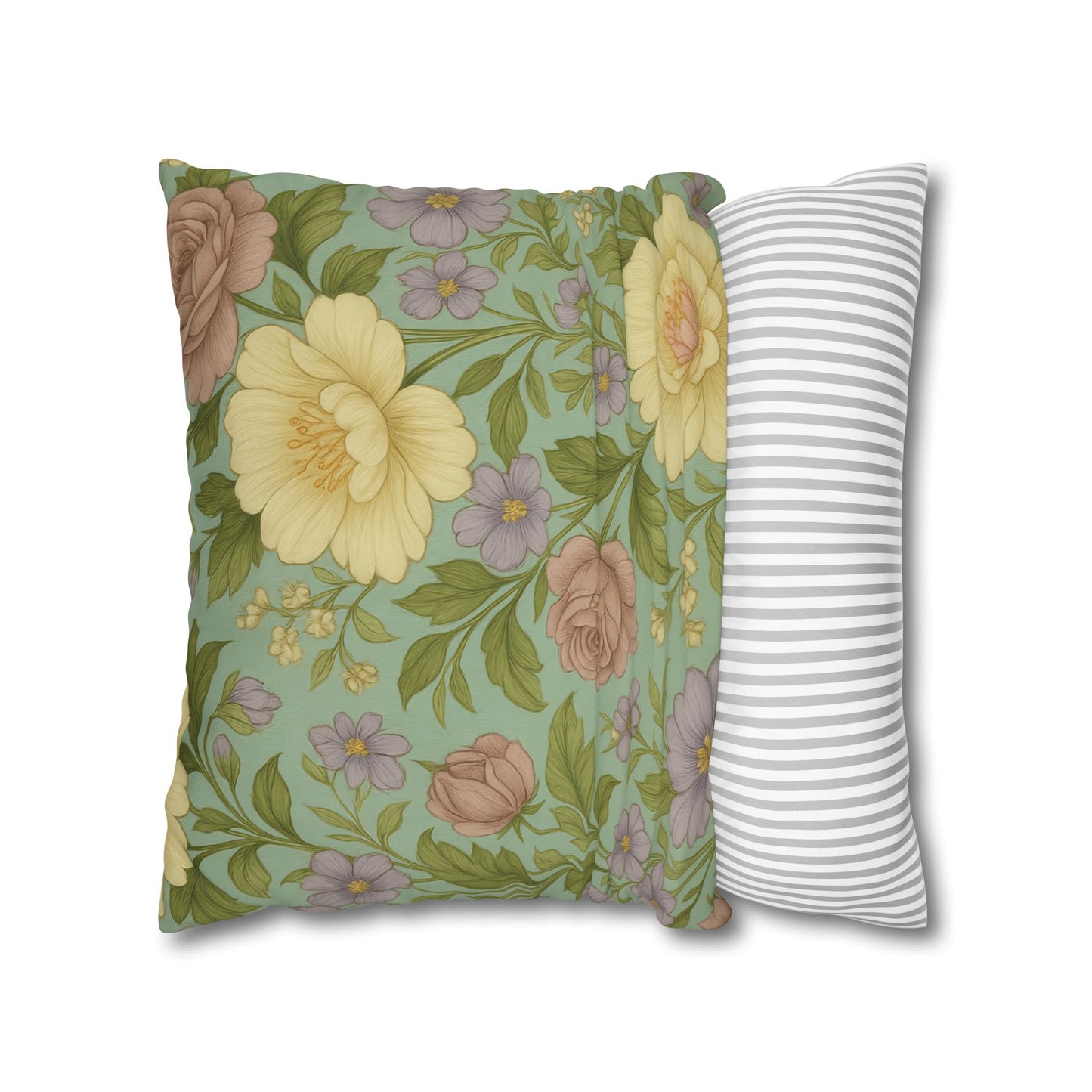 Vintage Floral Poly Canvas Pillowcase - Home Decor, Throw Pillow, Accent Pillow, Gift Idea, Cottage Core Style