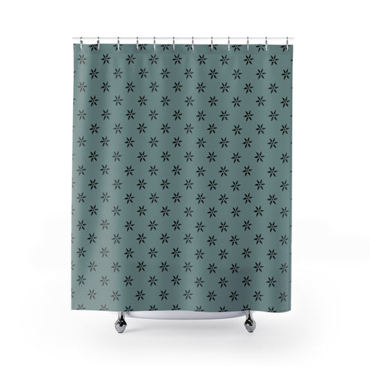 Black Flower Stencil on Ocean Shower Curtains