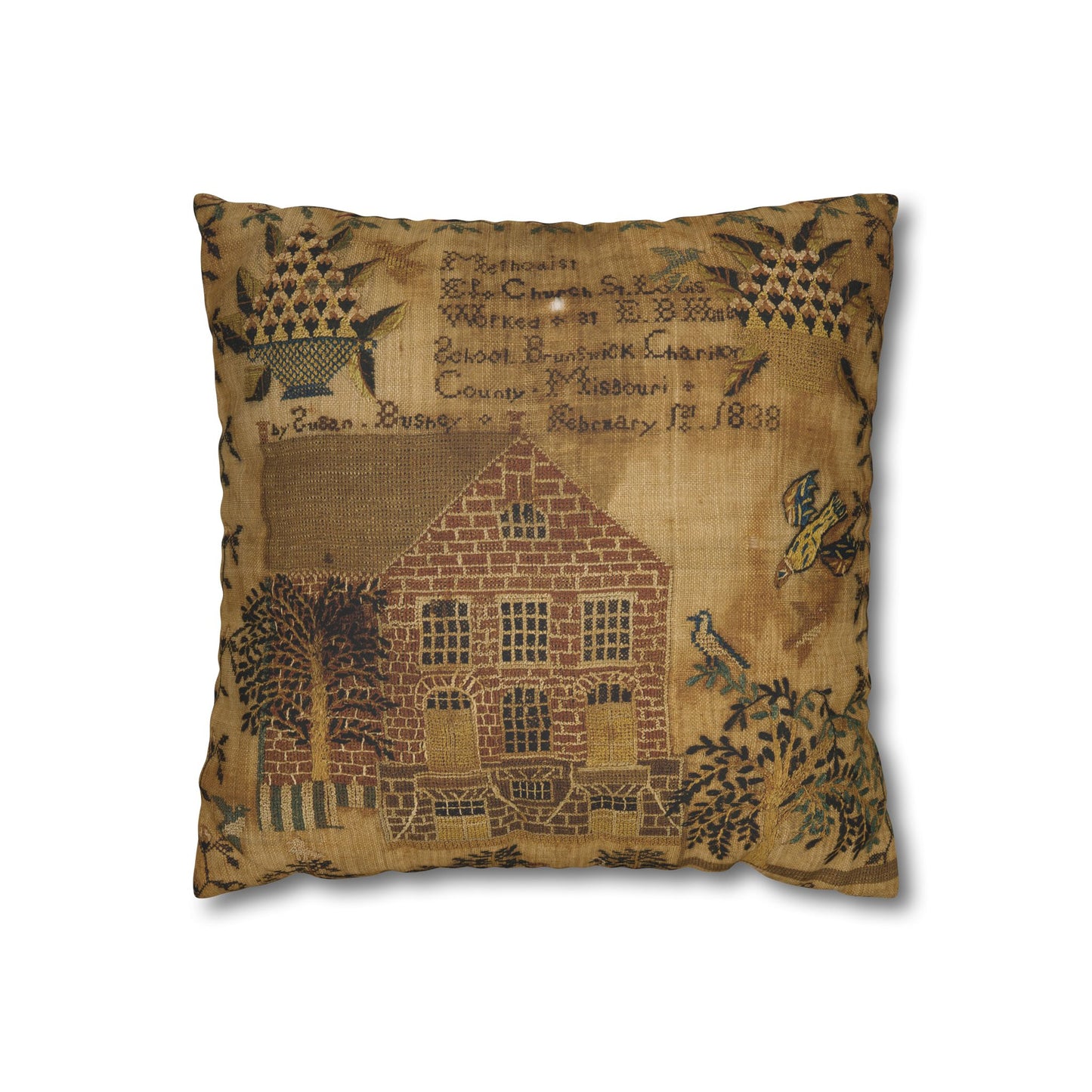 Gritty Prim Sampler Faux Suede Square Pillowcase