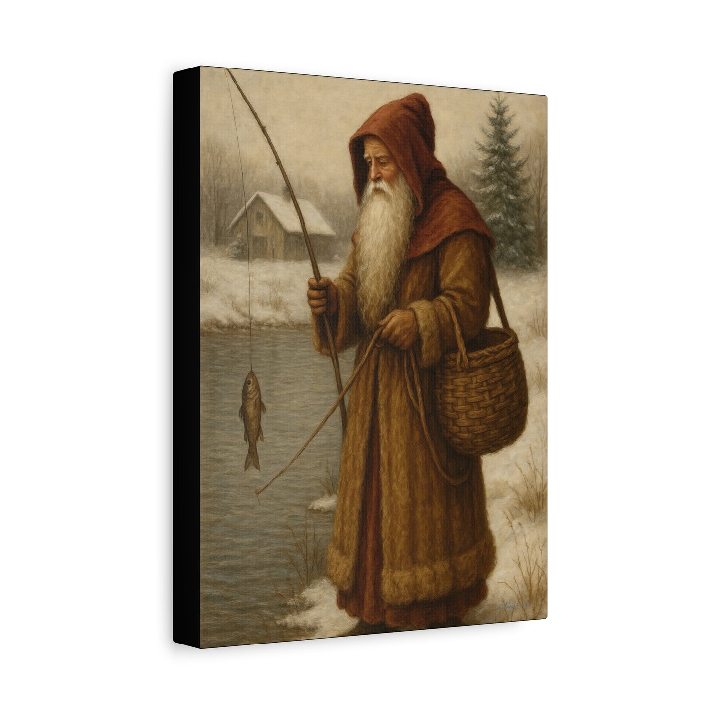 Snowy Fisherman Canvas Print
