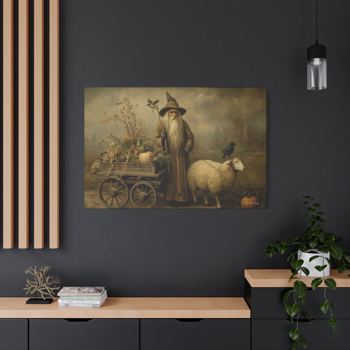 Whimsical Harvest Canvas Art, Autumn Decor, Farmhouse Wall Art, Mythical Wizard Artwork, Halloween & Thanksgiving Decoration