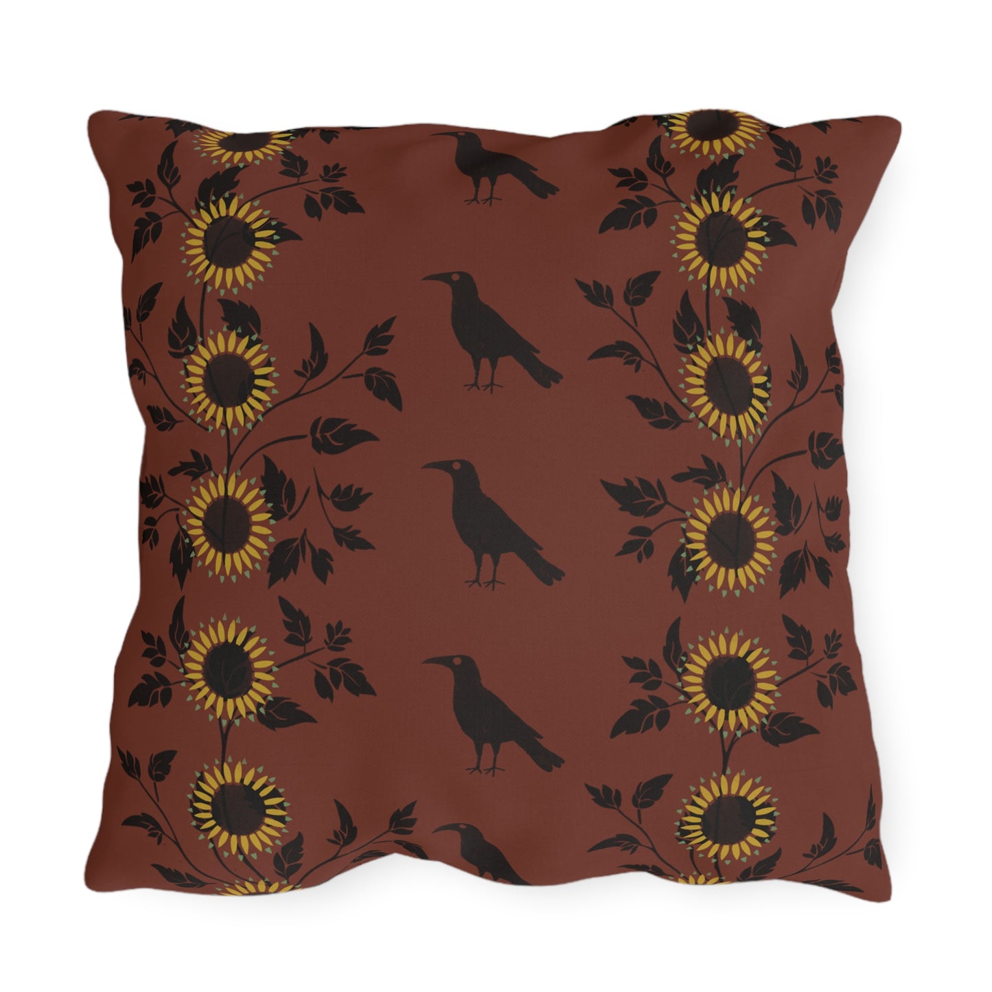 Sunflowers and Crows on Red Outdoor Pillows