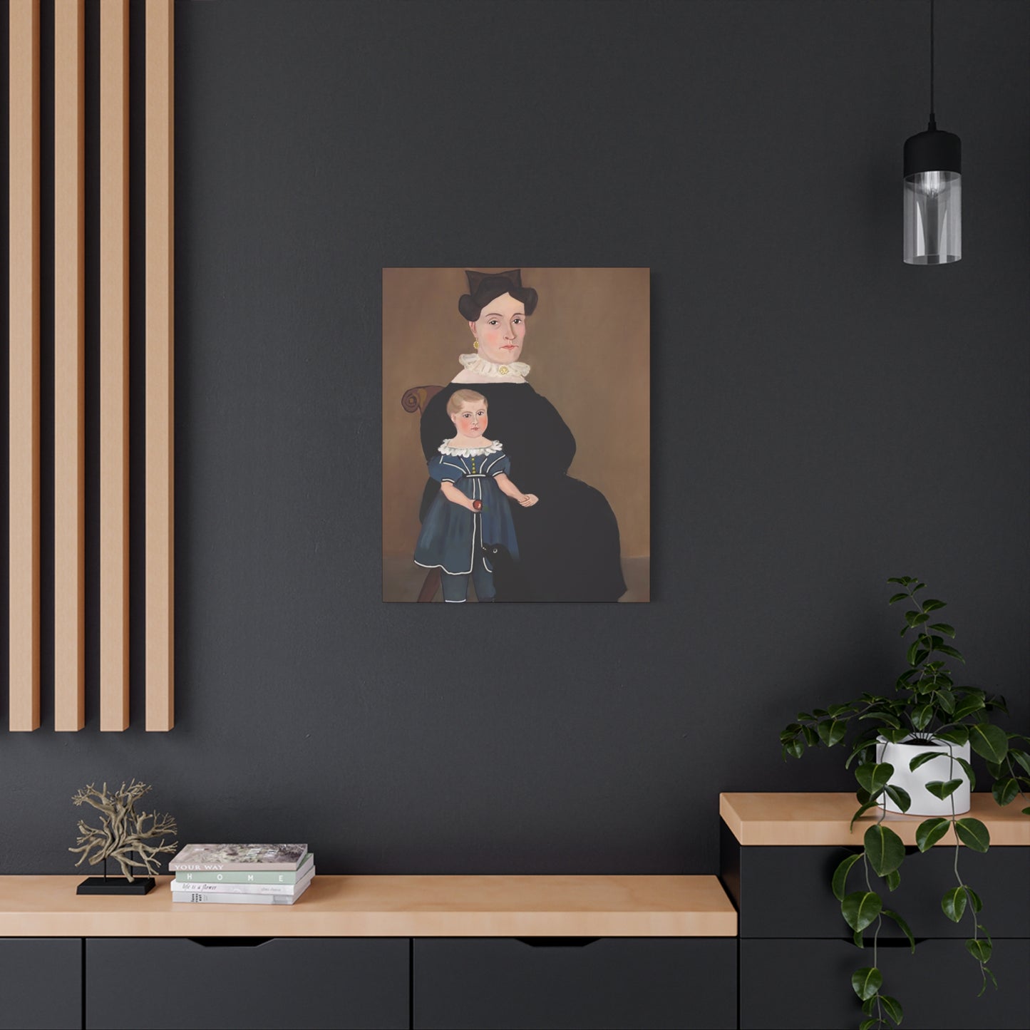 Early American Folk Art Mother and Child Vintage Portrait Canvas Art for Home Decor