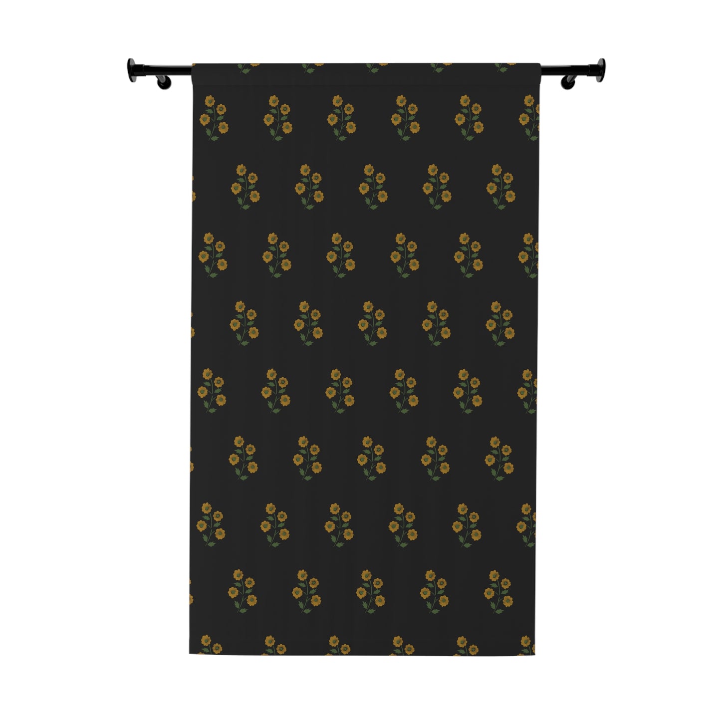 Stencilled Flowers on Black Small Print Window Curtains (1 Piece)