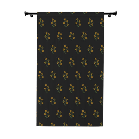 Stencilled Flowers on Black Small Print Window Curtains (1 Piece)