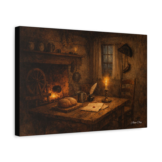 Matte Canvas: Cozy Rustic Candlelit Kitchen Wall Art – Vintage Hearth Scene