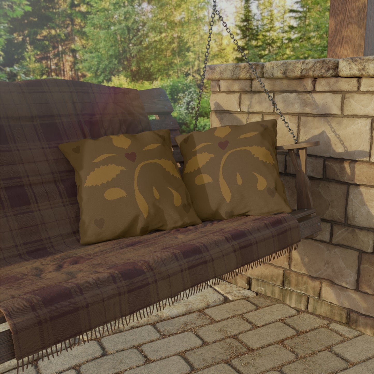 Leaves and Hearts Stencil Outdoor Pillows