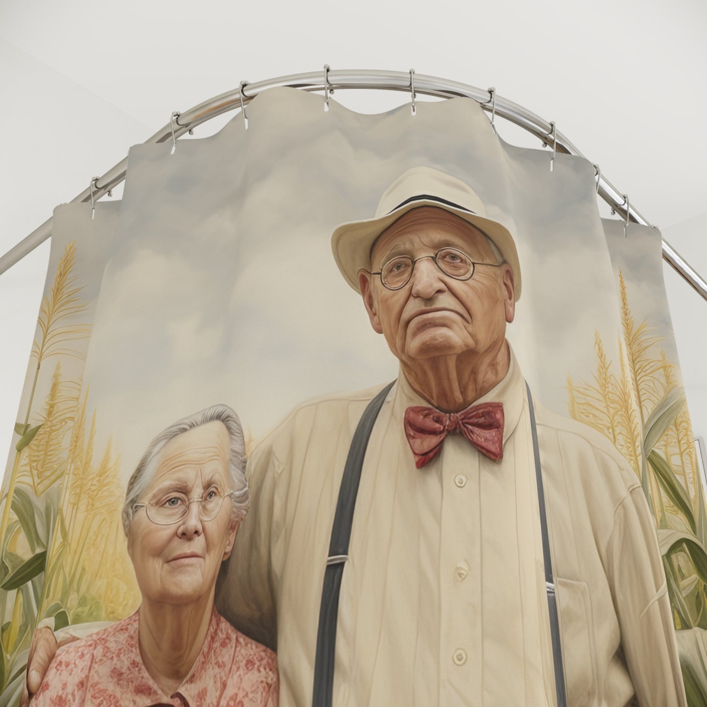 Nostalgic Farmer Couple Shower Curtain - Vintage Farmhouse Décor