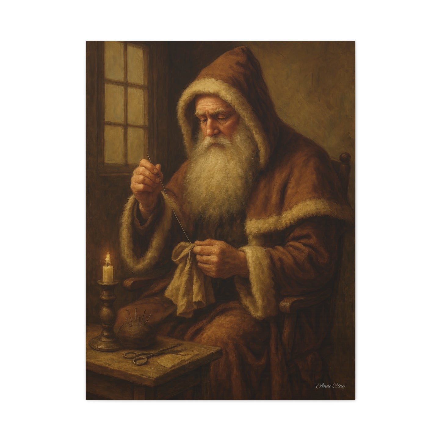 Santa Claus Canvas Art Print - Holiday Decor Sewing Santa