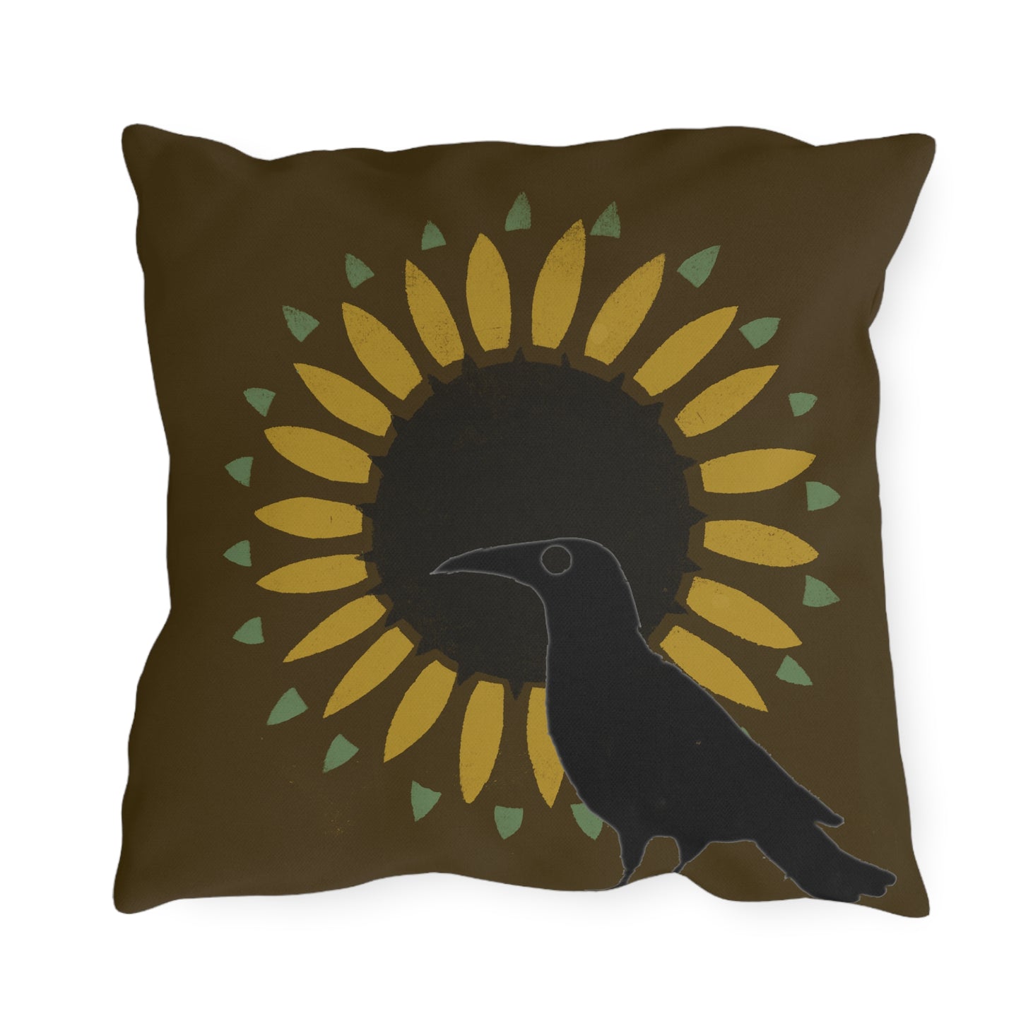 Crow. andSunflower on Brown Green Outdoor Pillows